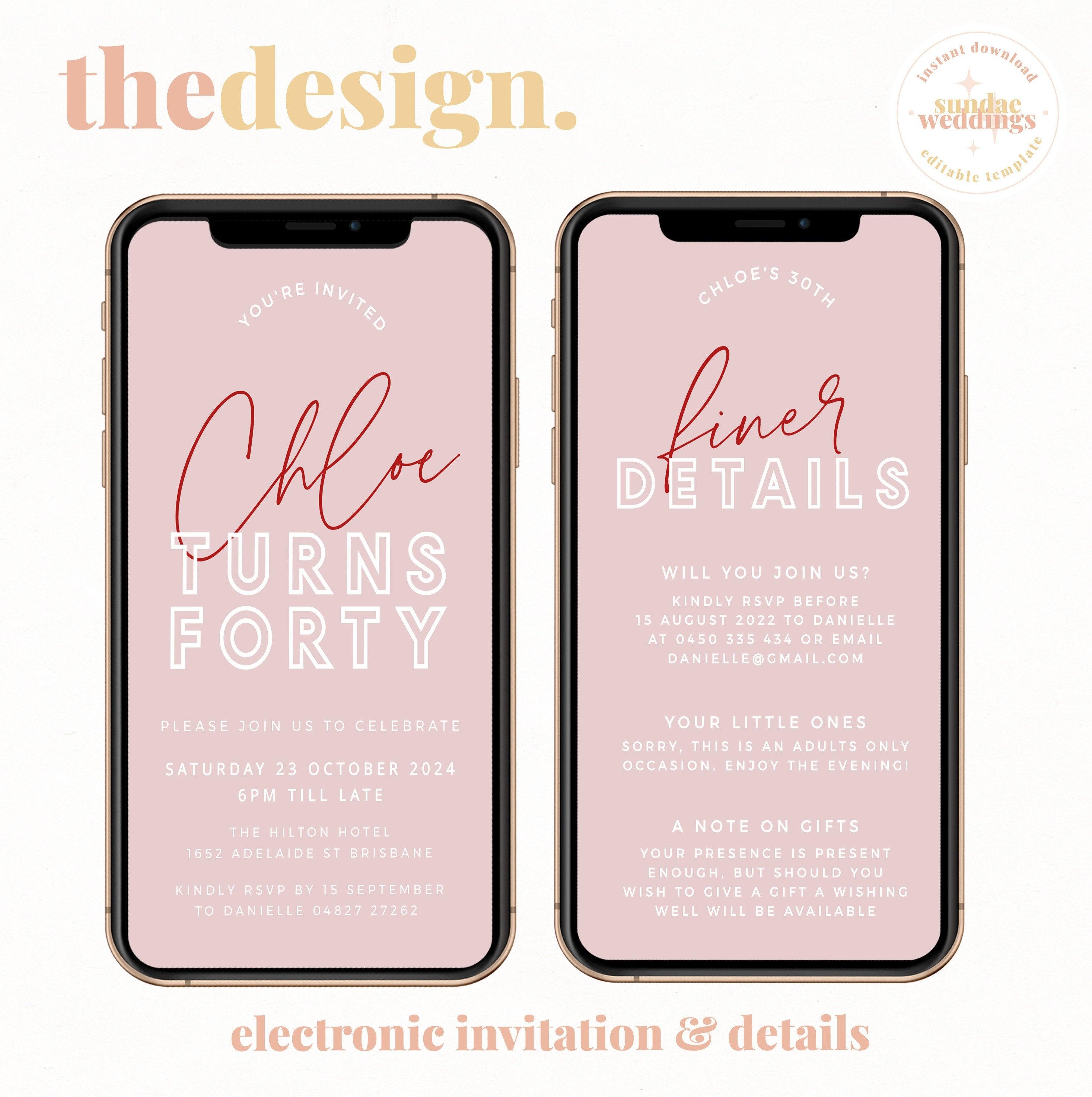 Digital 40th Birthday Invitation Template - The Sundae Creative