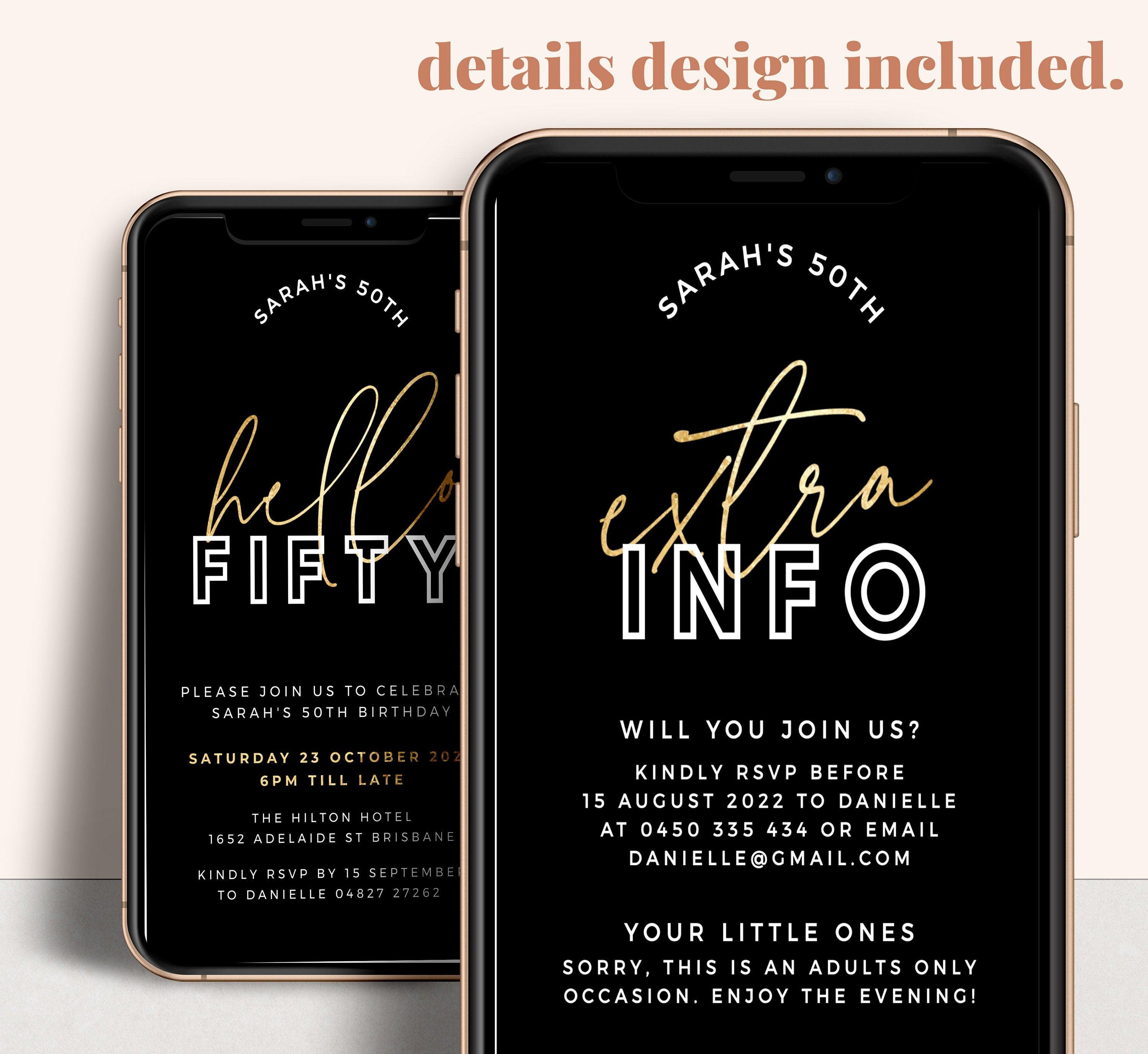 Digital Black Gold 50th Birthday Invitation Template - The Sundae Creative