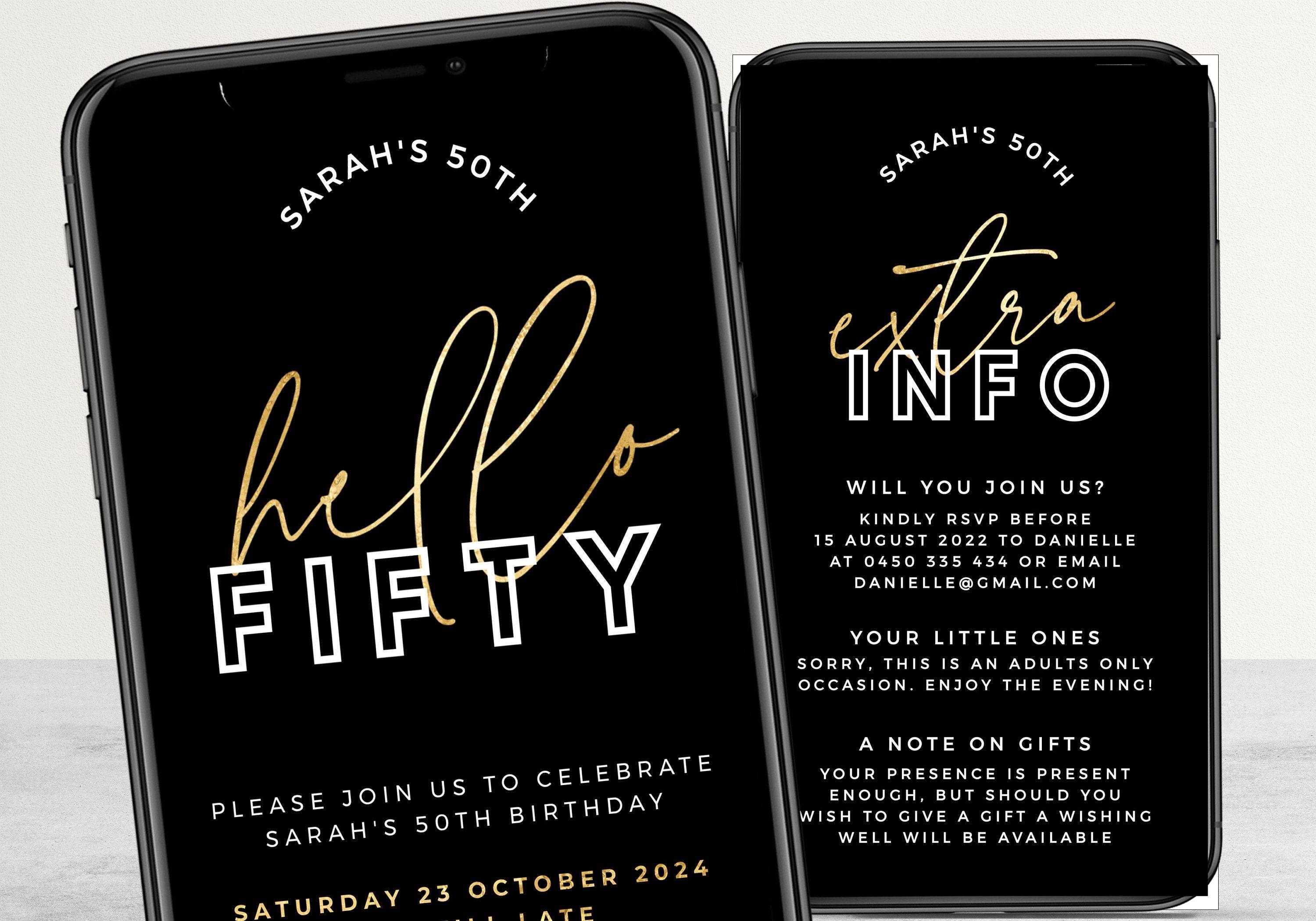 Digital Black Gold 50th Birthday Invitation Template - The Sundae Creative