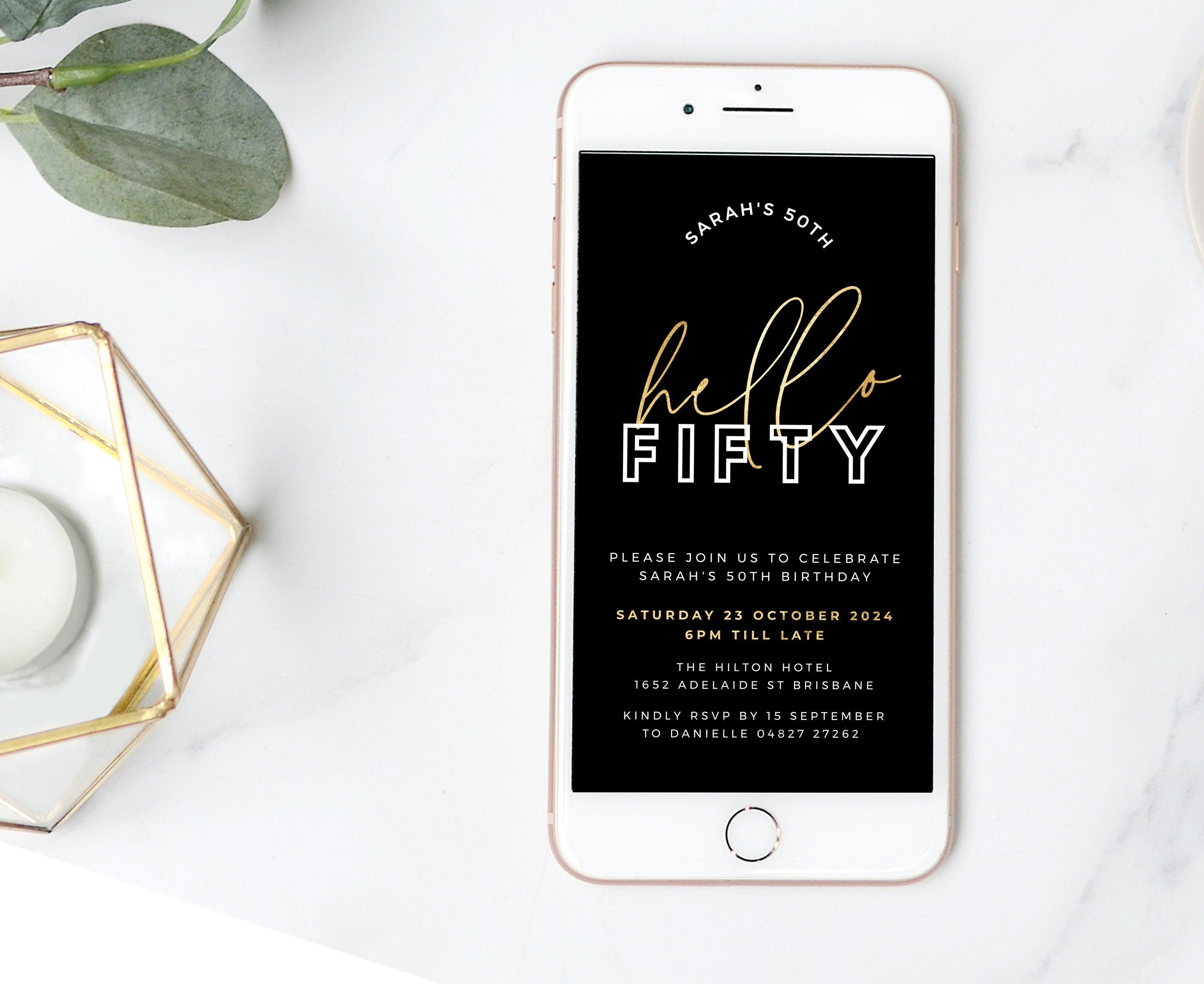 Digital Black Gold 50th Birthday Invitation Template - The Sundae Creative