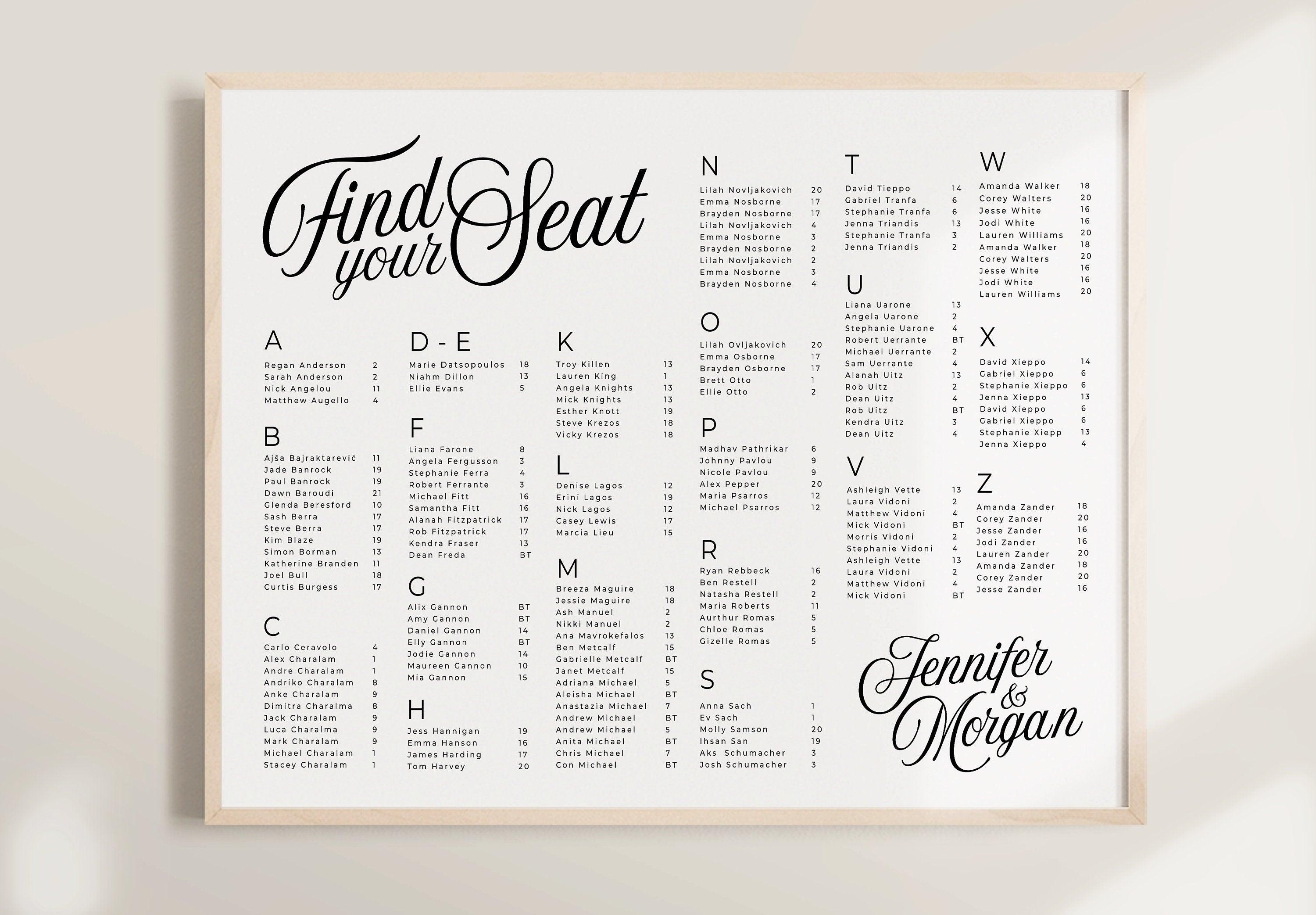 Sofia Wedding Alphabetical Seating Chart - The Sundae Creative