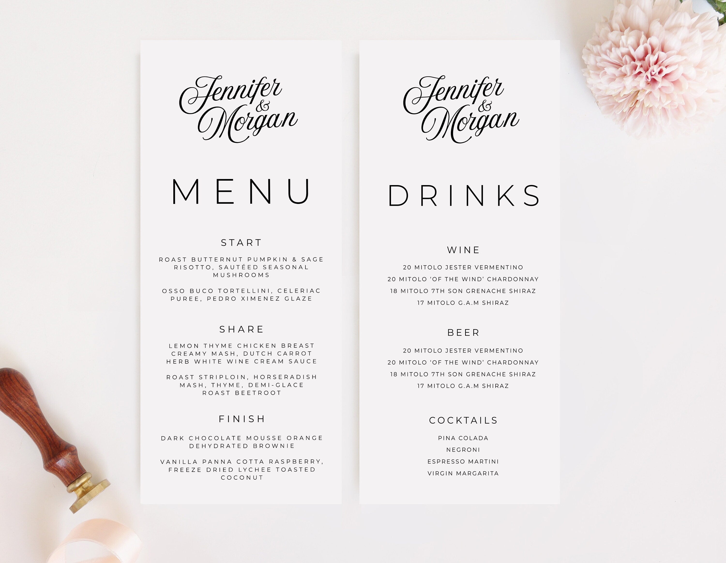 Sofia Wedding Menu Template .Wedding Menu .The Sundae Creative