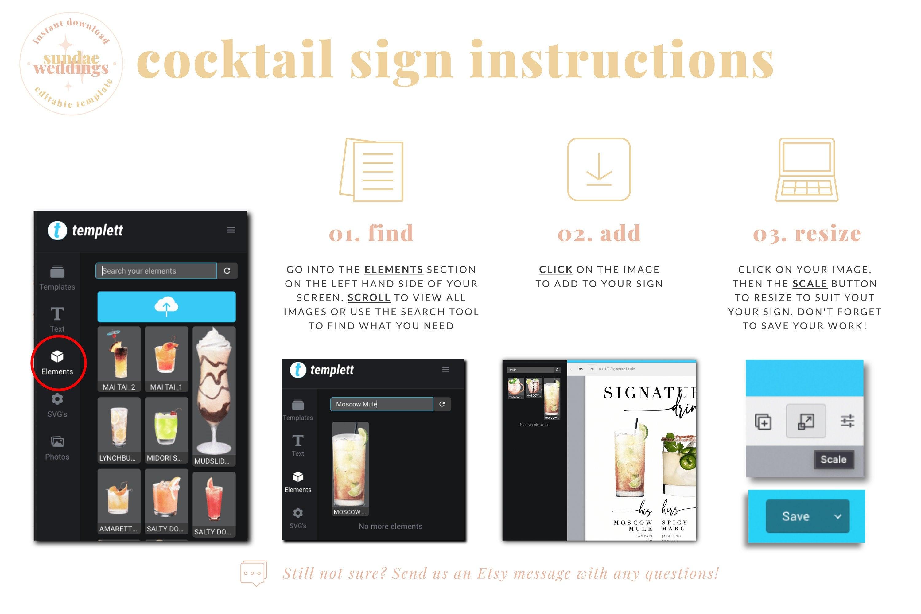 Wedding Bar Signature Drinks Menu - Bribie - The Sundae Creative