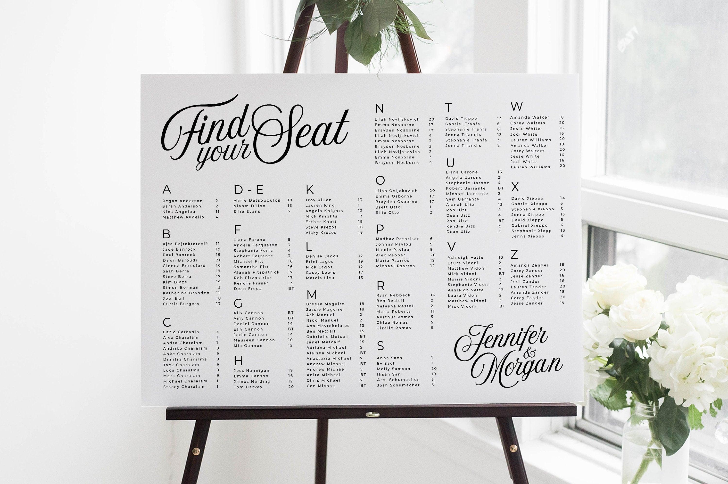 Sofia Wedding Alphabetical Seating Chart - The Sundae Creative