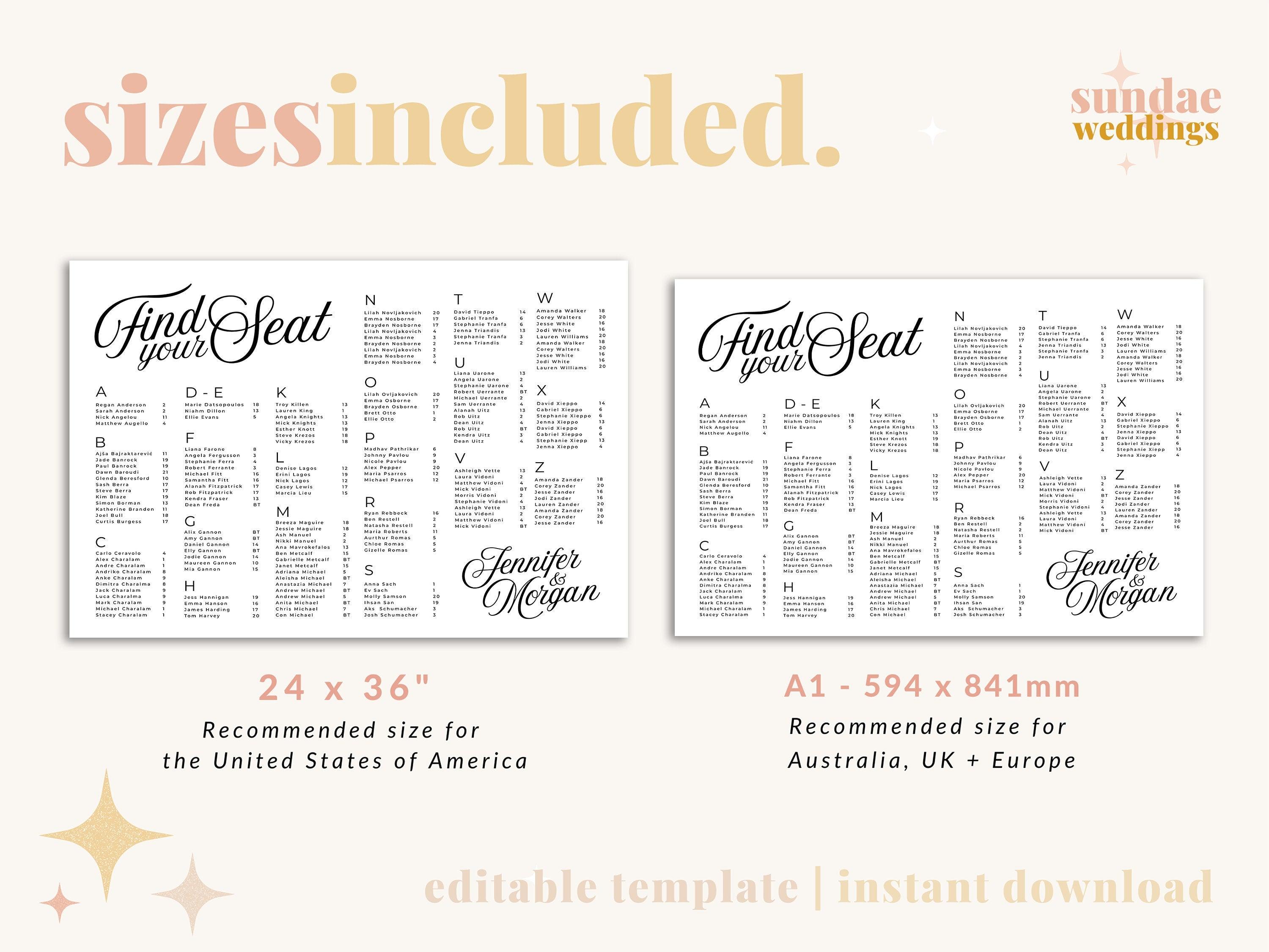 Sofia Wedding Alphabetical Seating Chart - The Sundae Creative