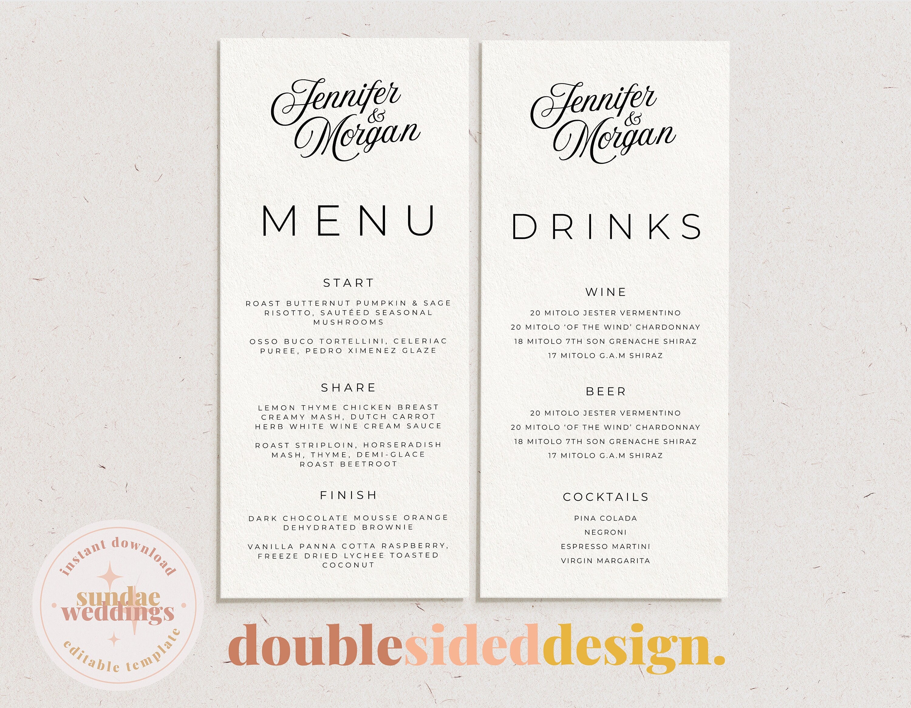 Sofia Wedding Menu Template .Wedding Menu .The Sundae Creative