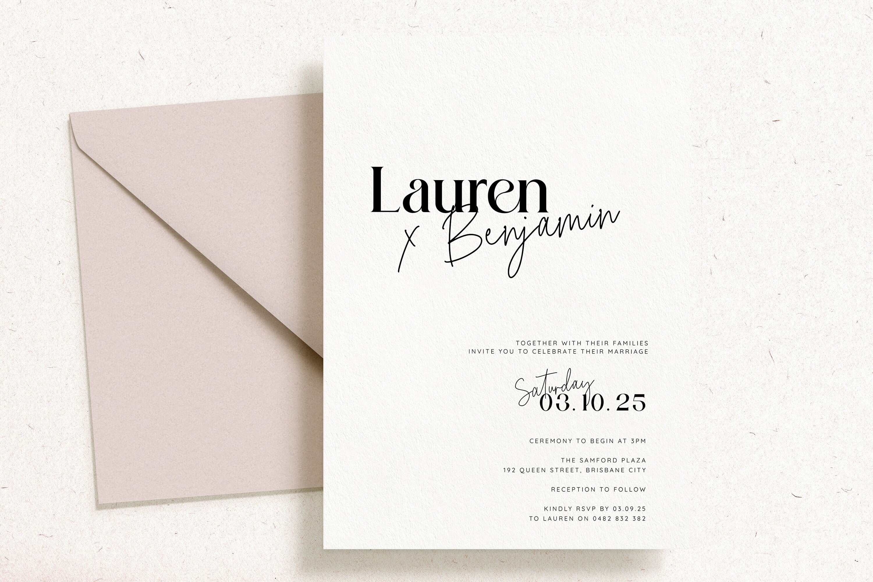 MIRAGE Modern Typography Wedding Invitation Suite Template, Printable Minimalist black Invite, Instant Download Templett