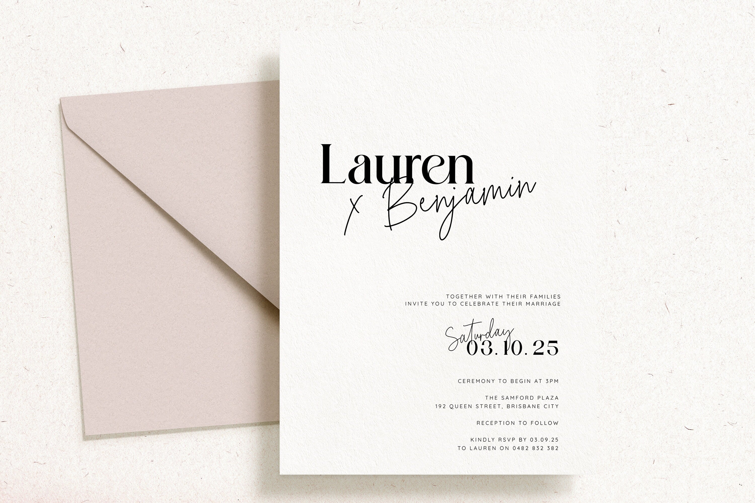 MIRAGE Minimal Wedding Invitation Template, Simple Elegant Wedding Invitation Template, Printable Modern Wedding Invitation, Templett