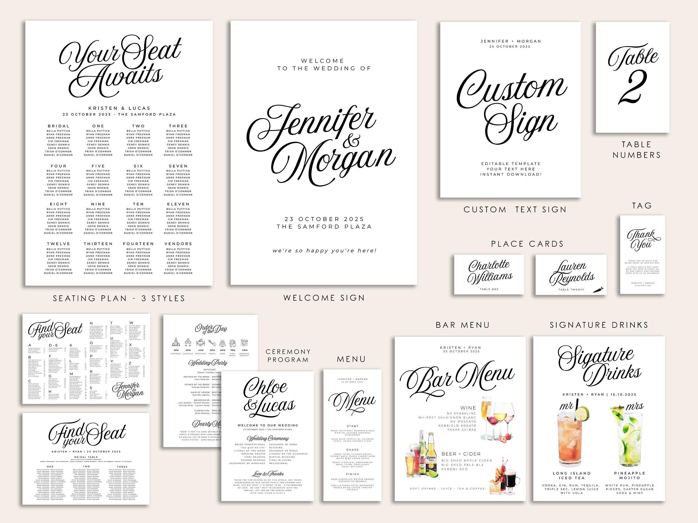 SOFIA Modern Wedding Reception Template Bundle - The Sundae Creative