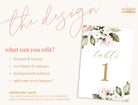 Chloe Floral Wedding Table Numbers Template - The Sundae Creative