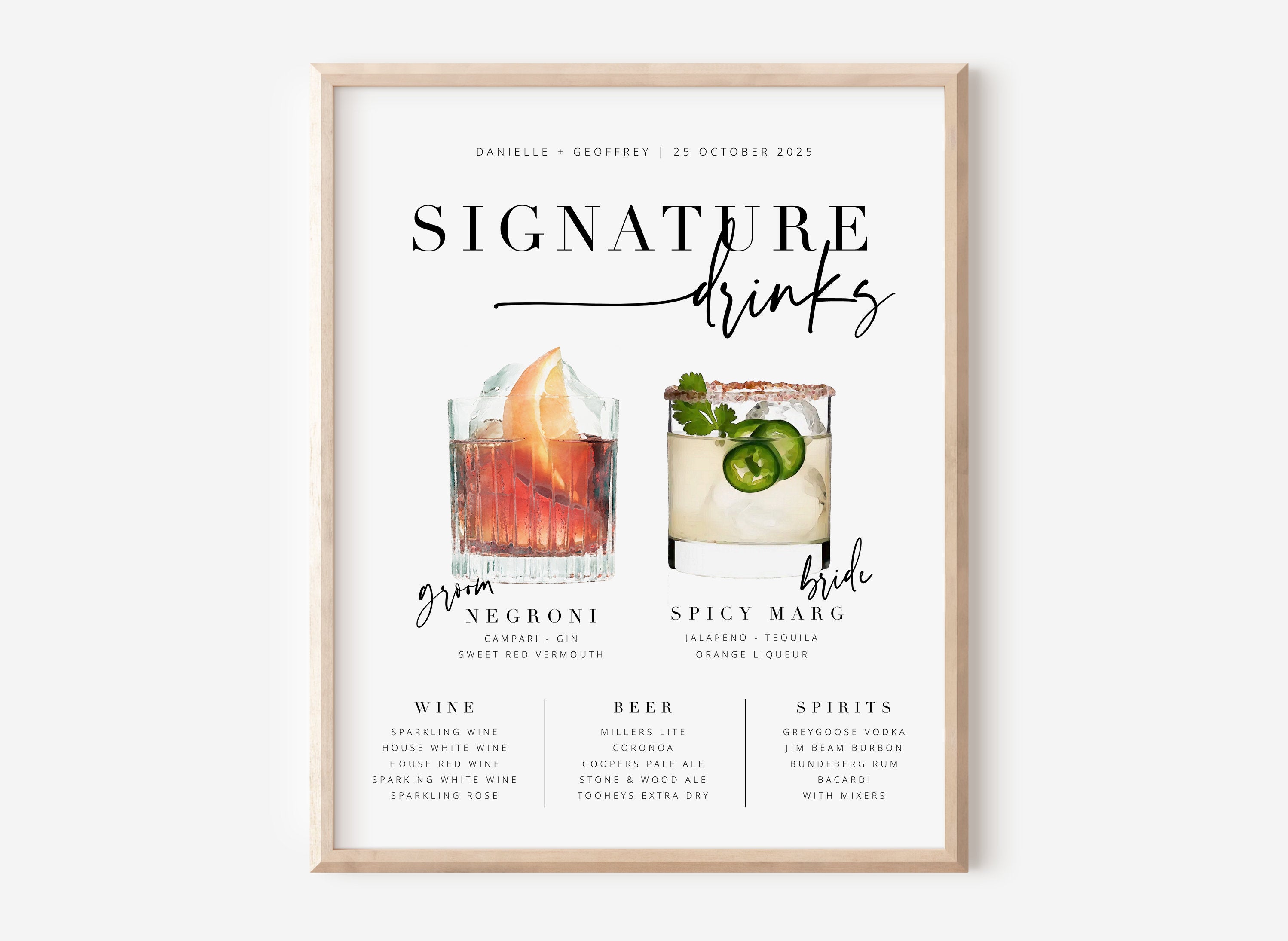 Bribie Modern Signature Drinks Sign .Wedding Drinks Menu .The Sundae Creative