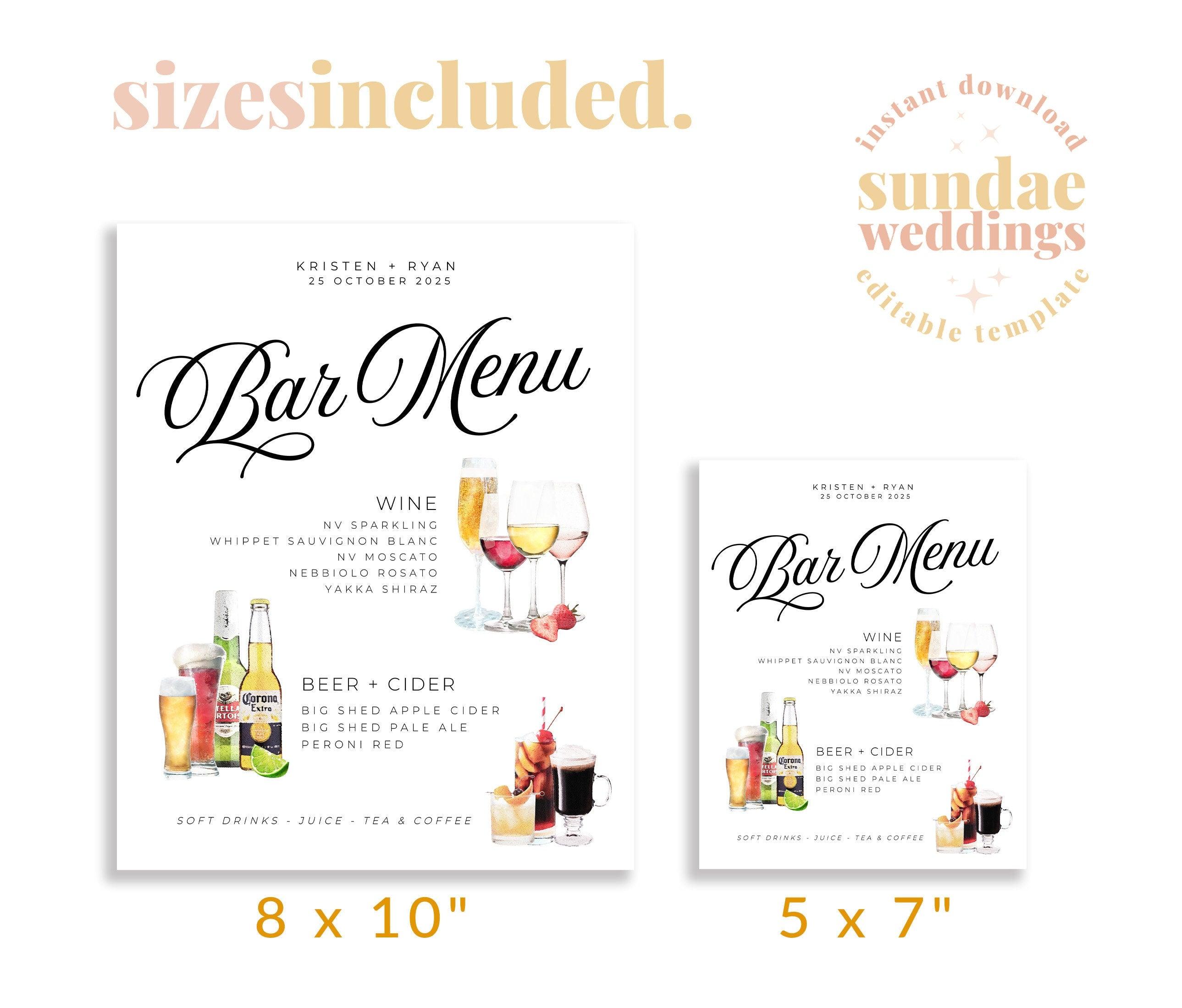 SOFIA Wedding Bar Drinks Sign Template - The Sundae Creative