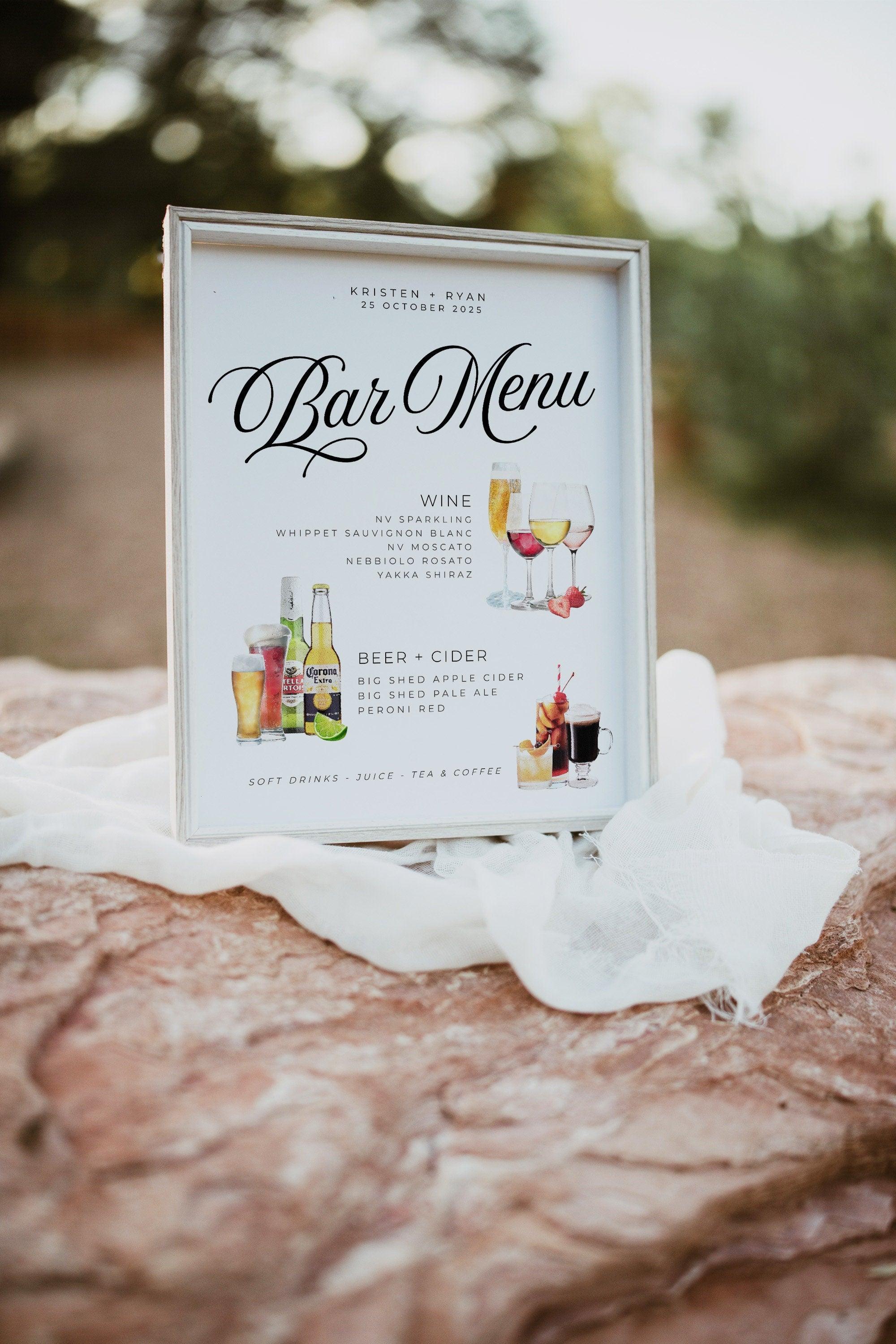 SOFIA Wedding Bar Drinks Sign Template - The Sundae Creative