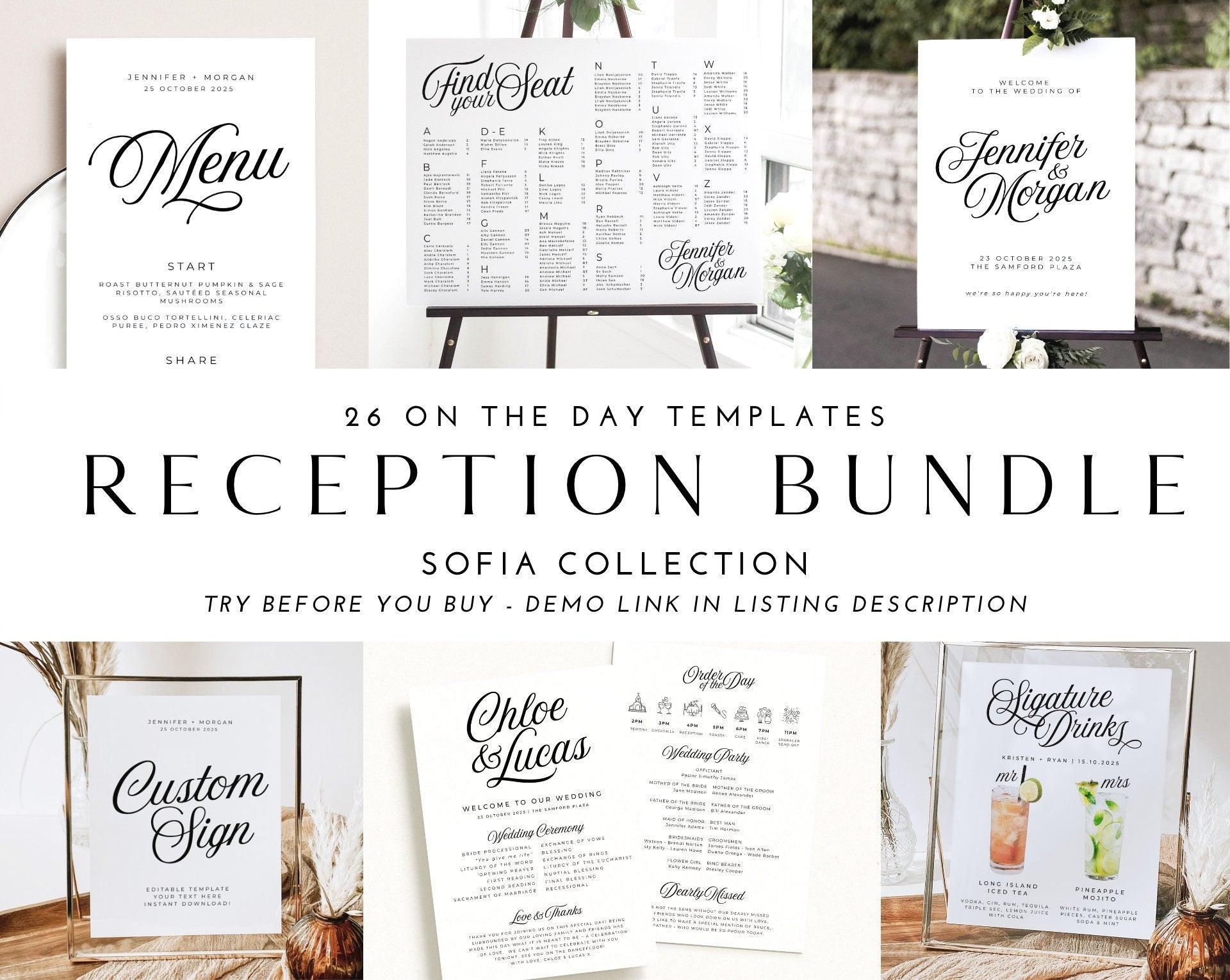 SOFIA Modern Wedding Reception Template Bundle - The Sundae Creative