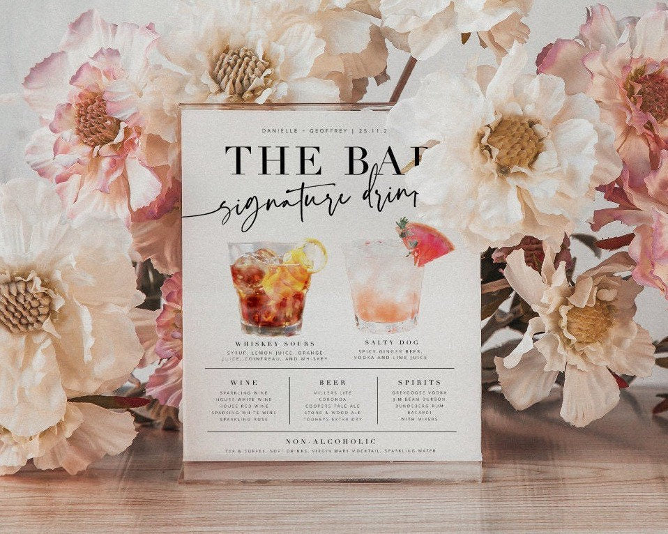 Bribie Wedding Bar Drinks Menu .Wedding Drinks Menu .The Sundae Creative