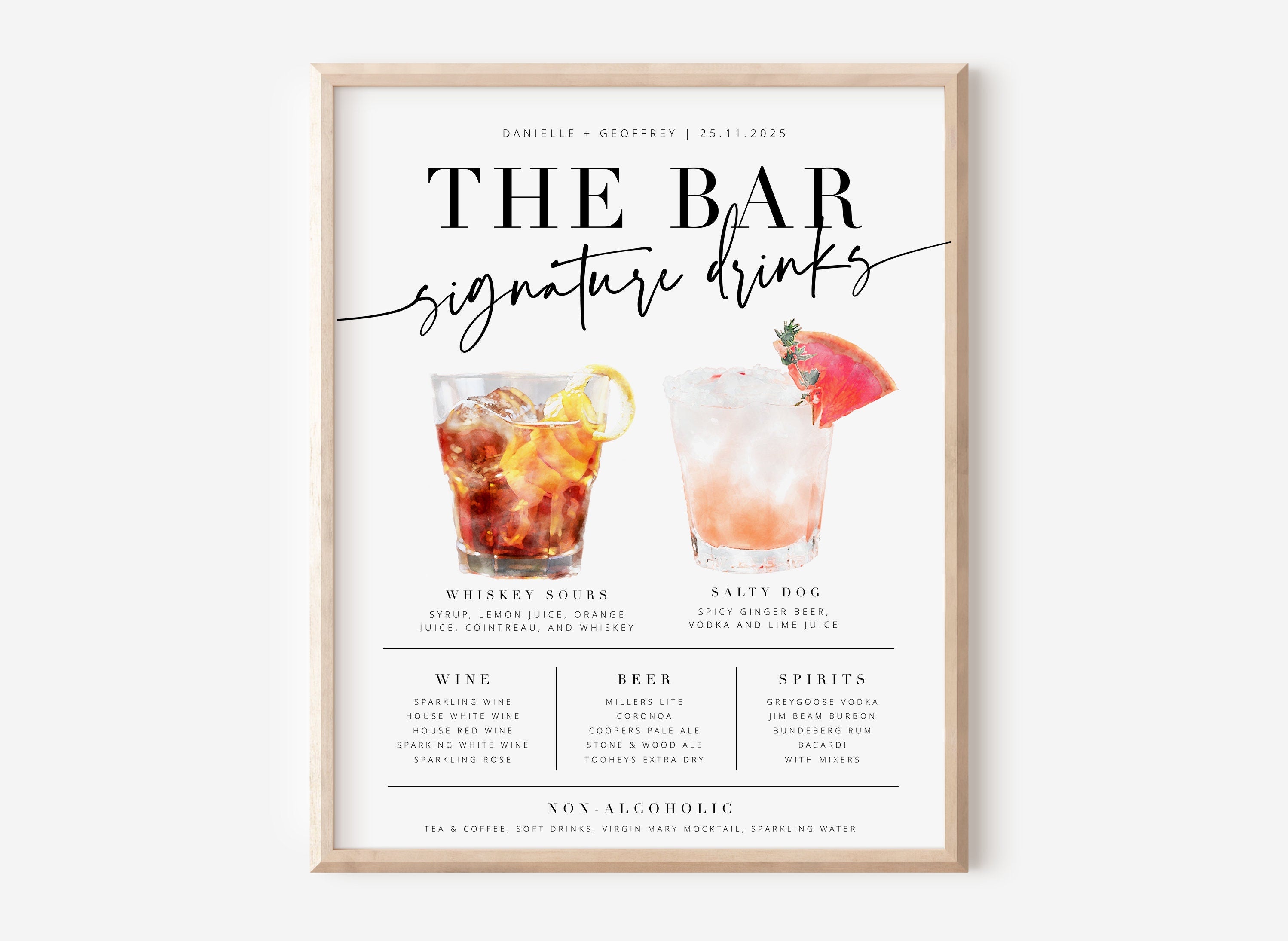 Bribie Wedding Bar Drinks Menu .Wedding Drinks Menu .The Sundae Creative