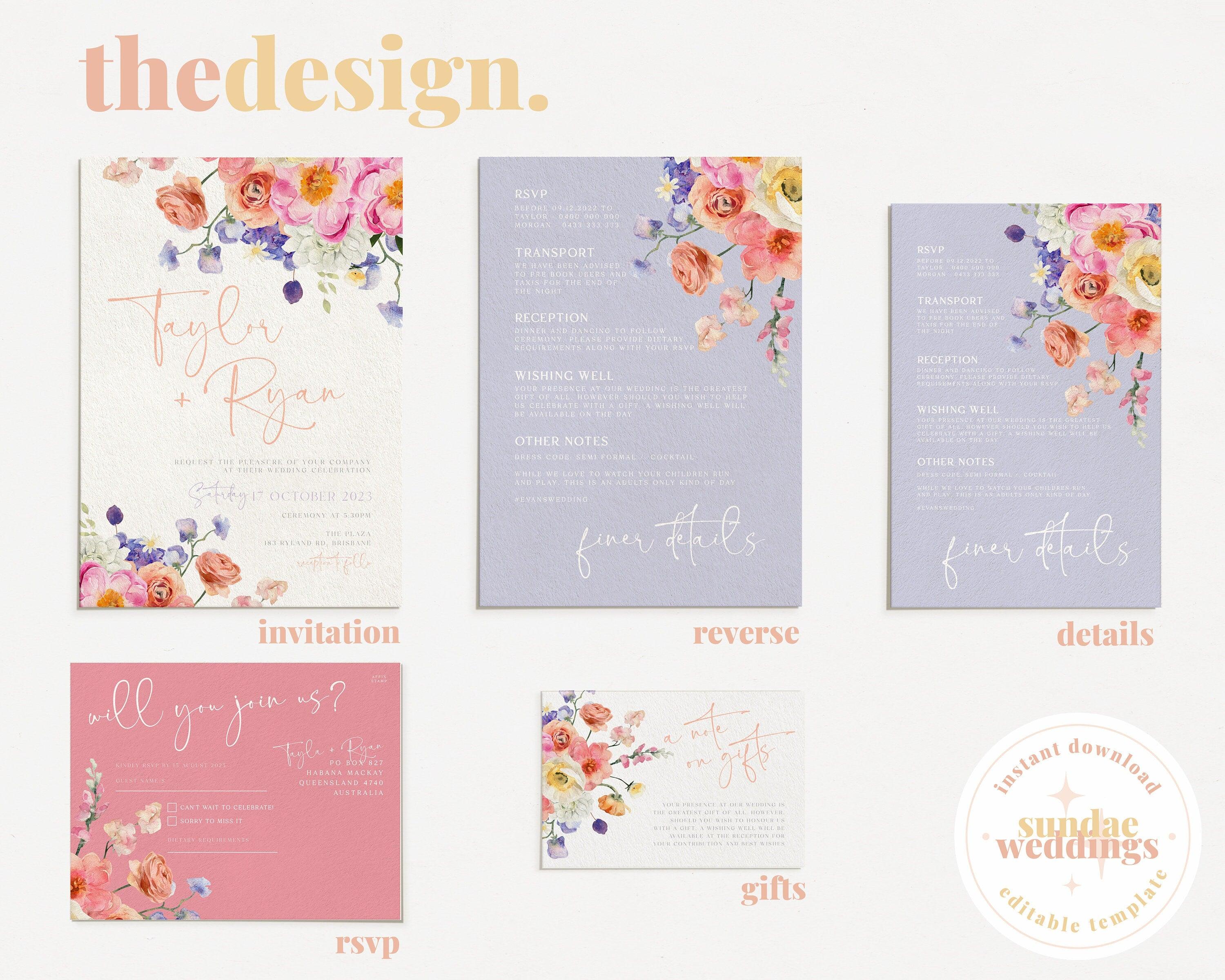 Ella Spring Wedding Invitation Suite .Wedding Invitation .The Sundae Creative