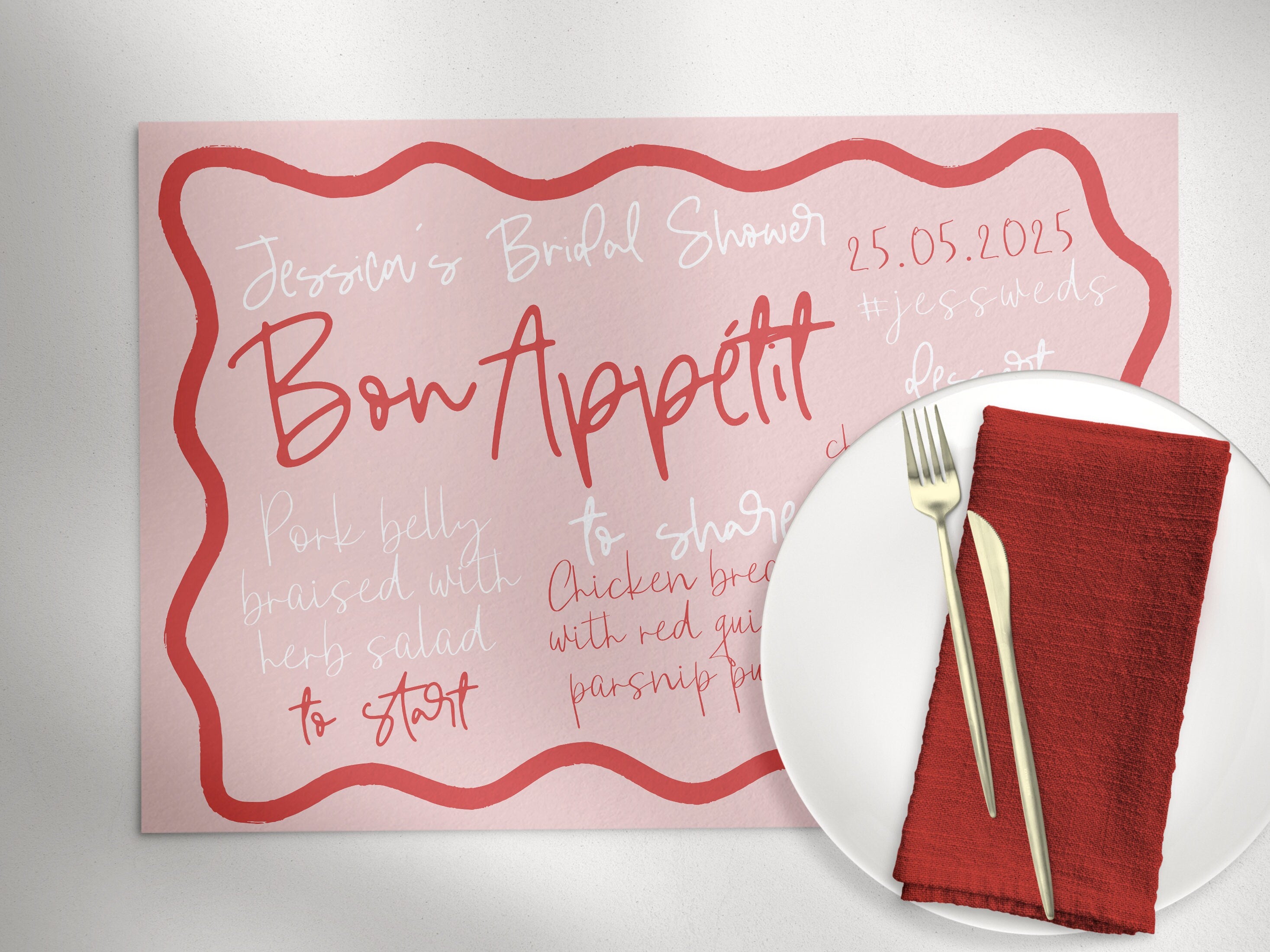 Eleni Wavey Menu Placemat Template .Bridal Hens Placemats .The Sundae Creative