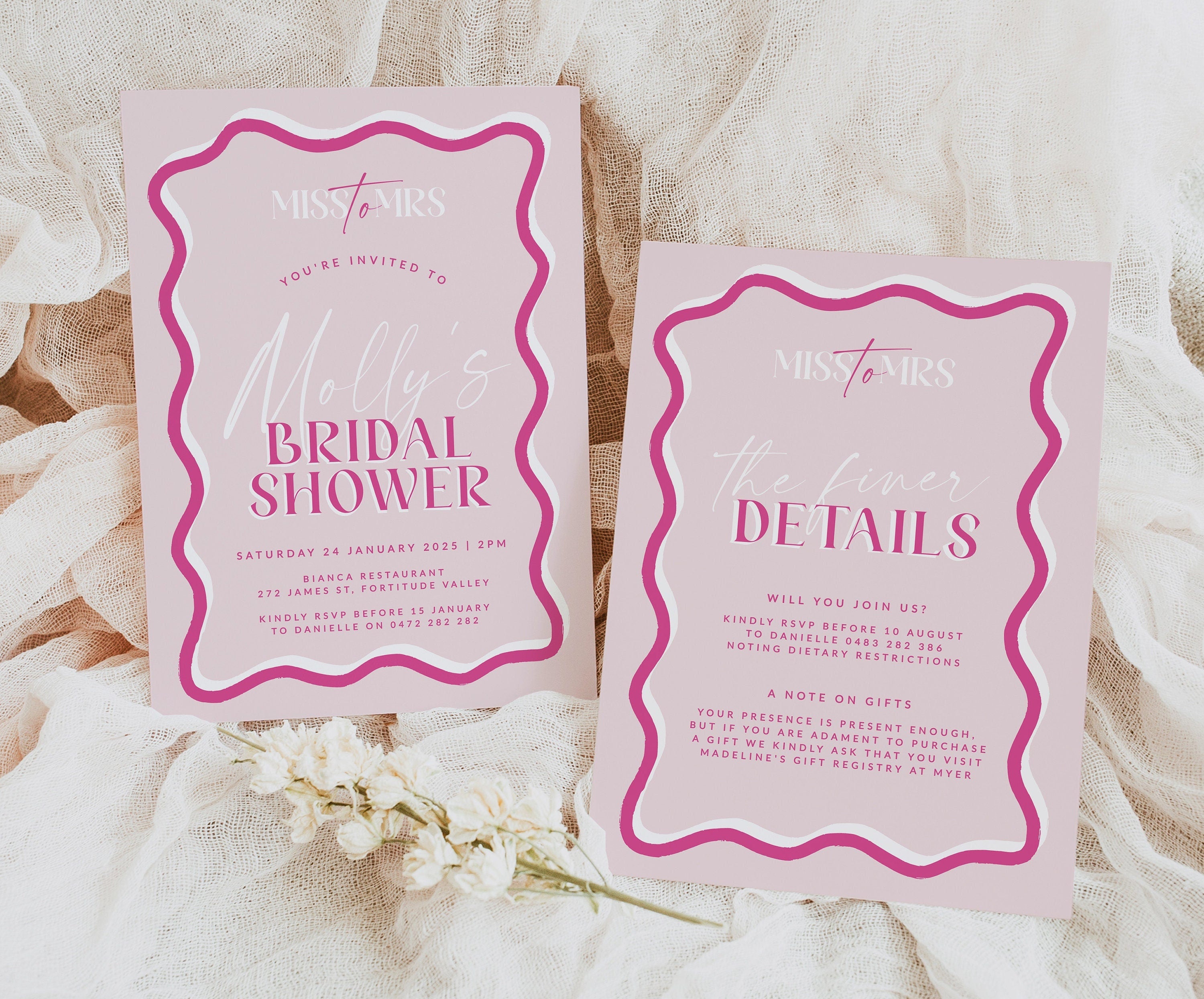 SONNY Pink Wavey Bridal Shower Invite