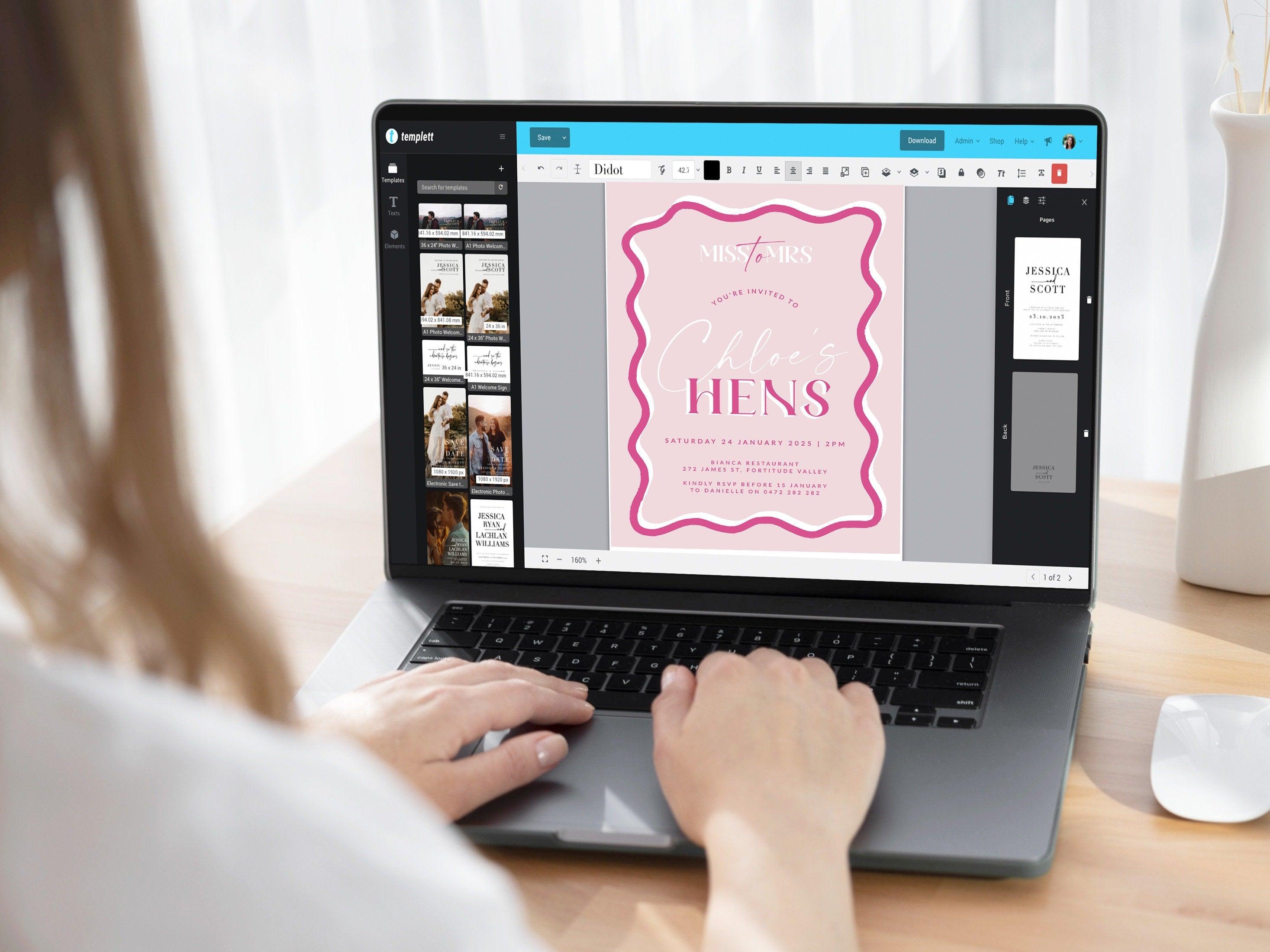SONNY Pink Wavey Hens Party Invitation - The Sundae Creative