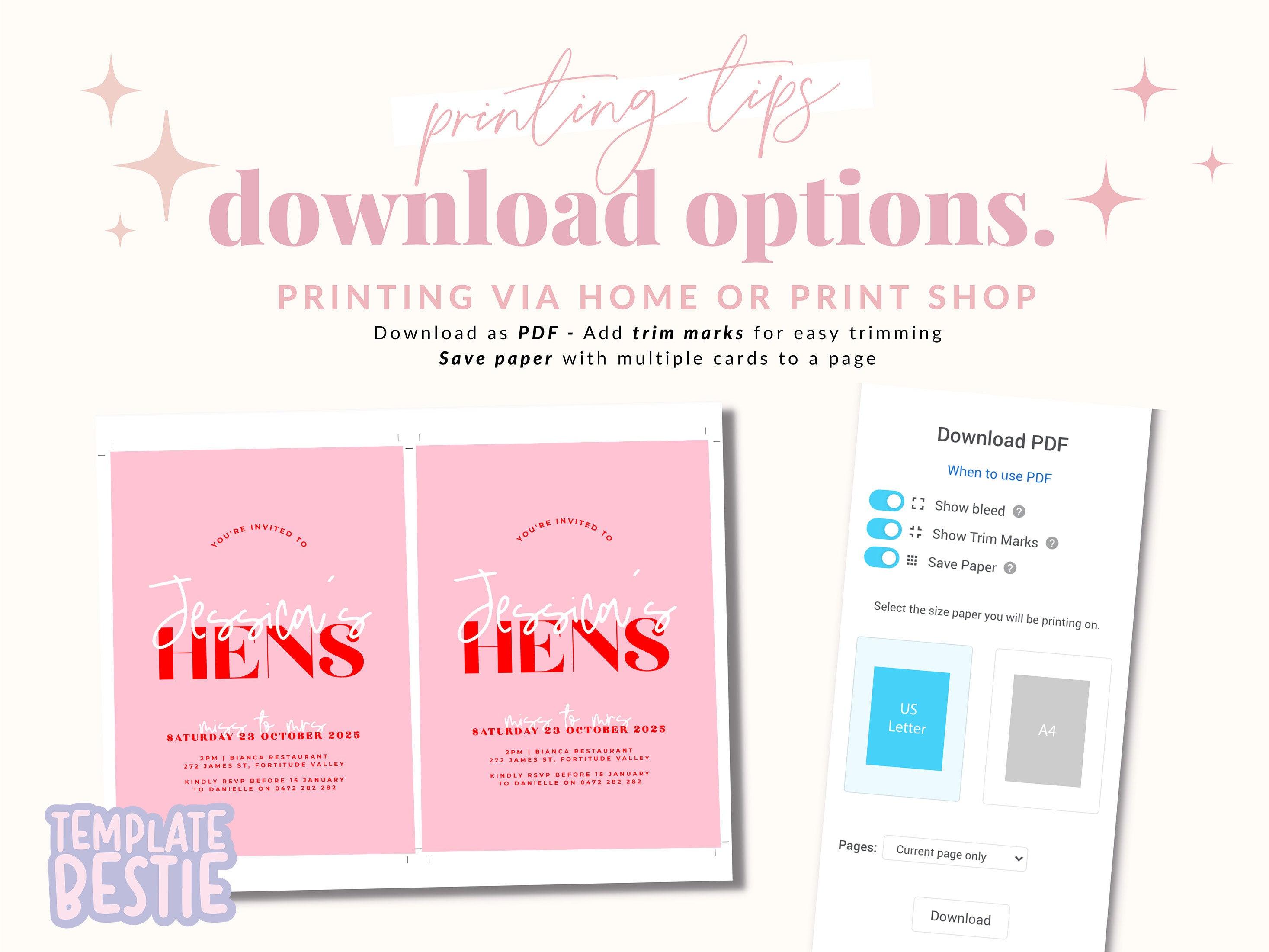 Pink Red Hens Invitation Template - Lana - The Sundae Creative