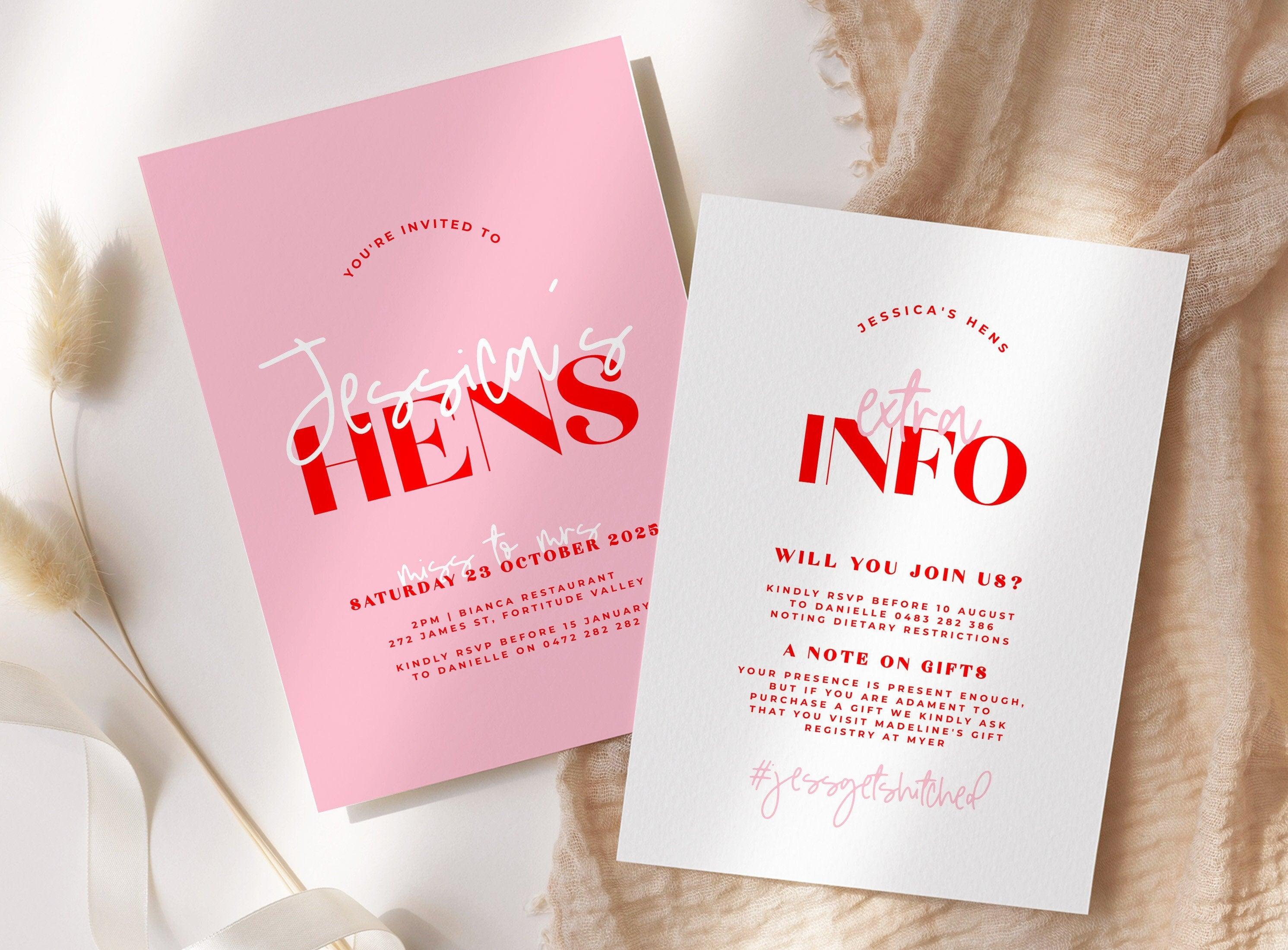 Pink Red Hens Invitation Template - Lana - The Sundae Creative