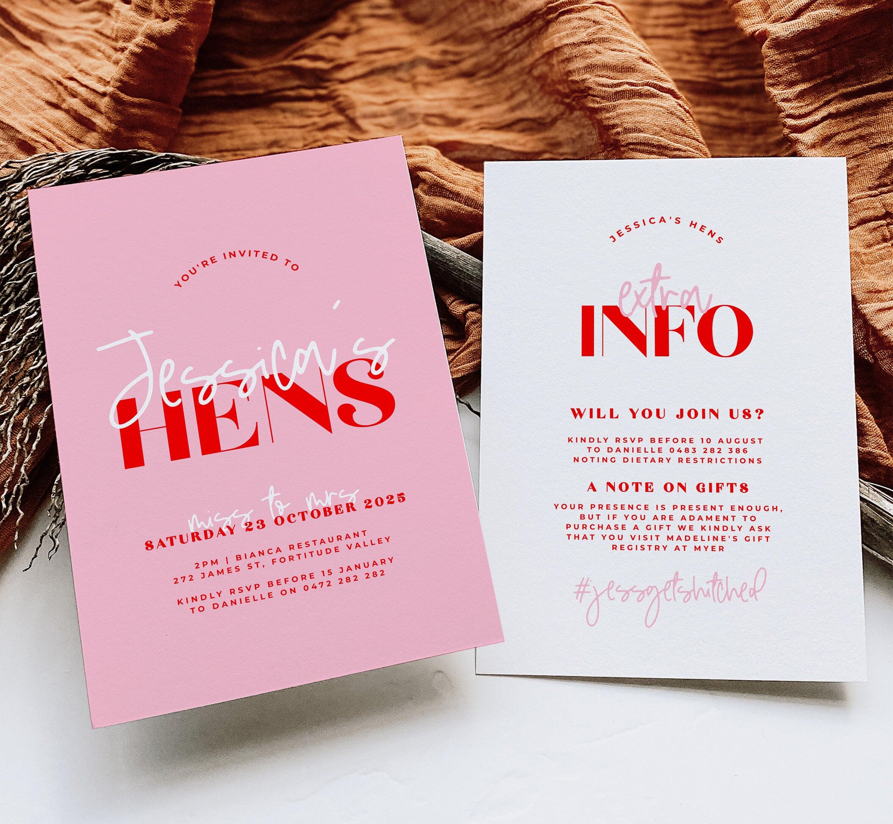 Pink Red Hens Invitation Template - Lana - The Sundae Creative
