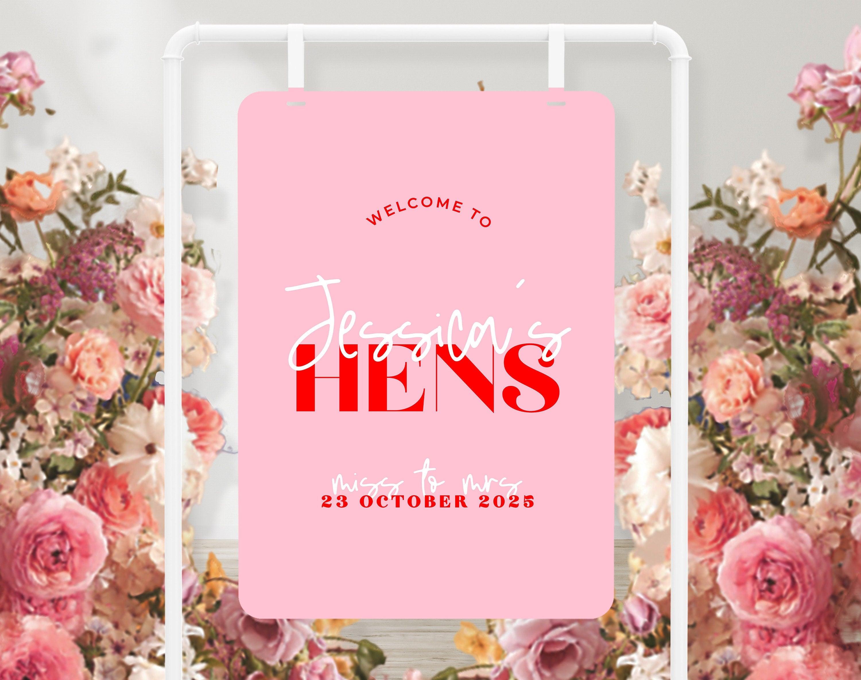 Pink Red Hens Welcome Sign Template - Lana - The Sundae Creative