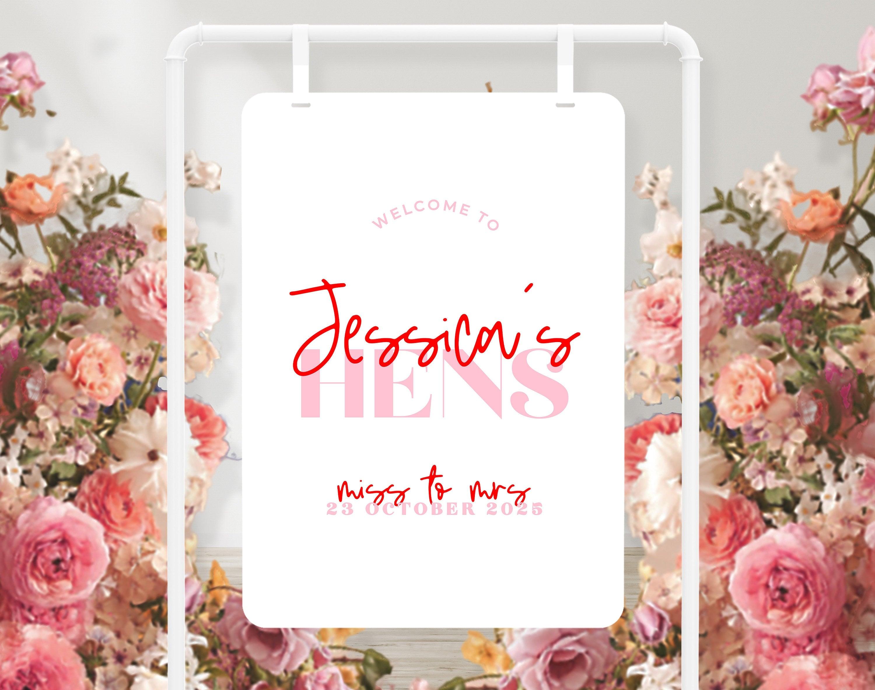 Pink Red Hens Welcome Sign Template - The Sundae Creative