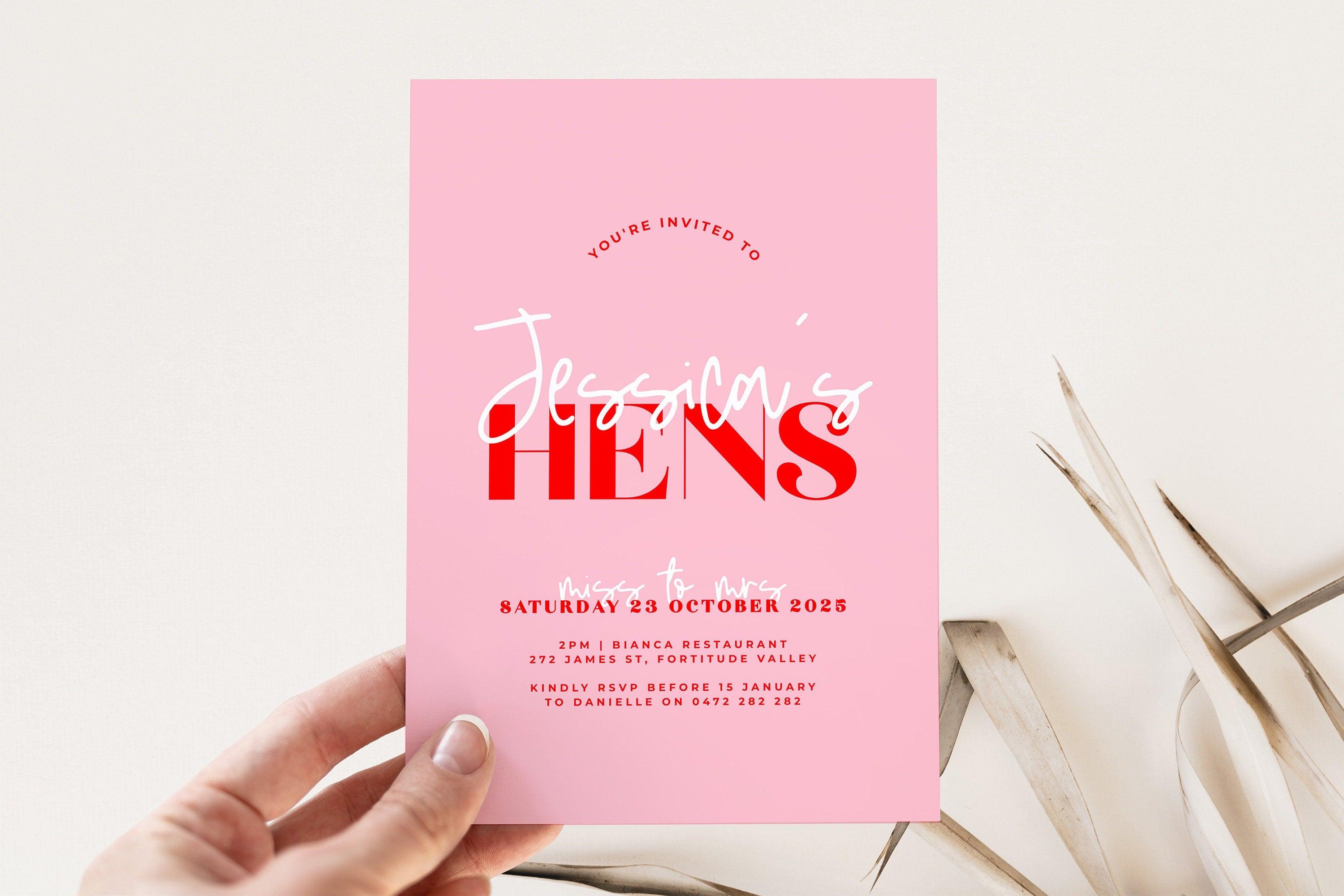 Pink Red Hens Invitation Template - Lana - The Sundae Creative