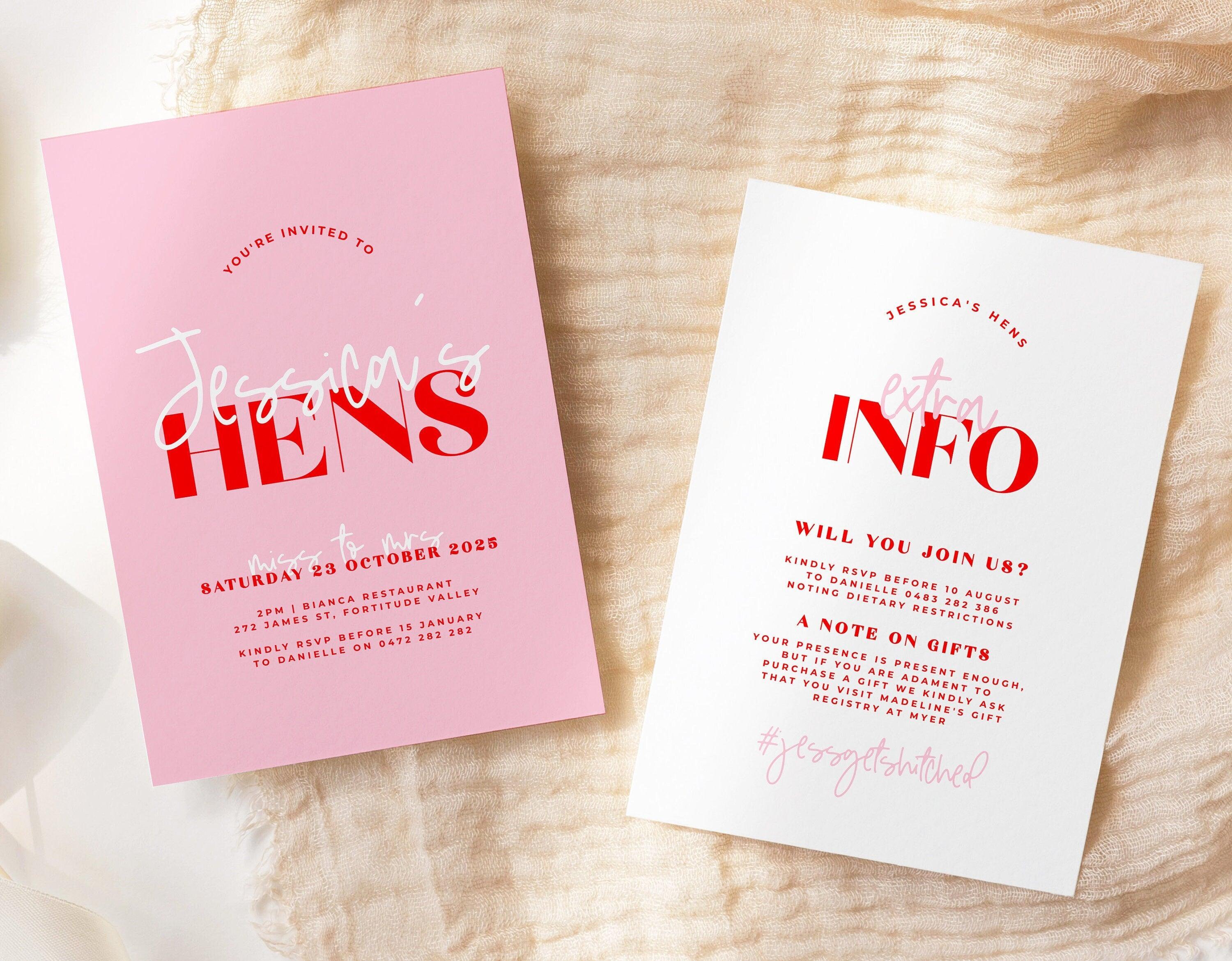 Pink Red Digital SMS Hens Invitation Template - The Sundae Creative