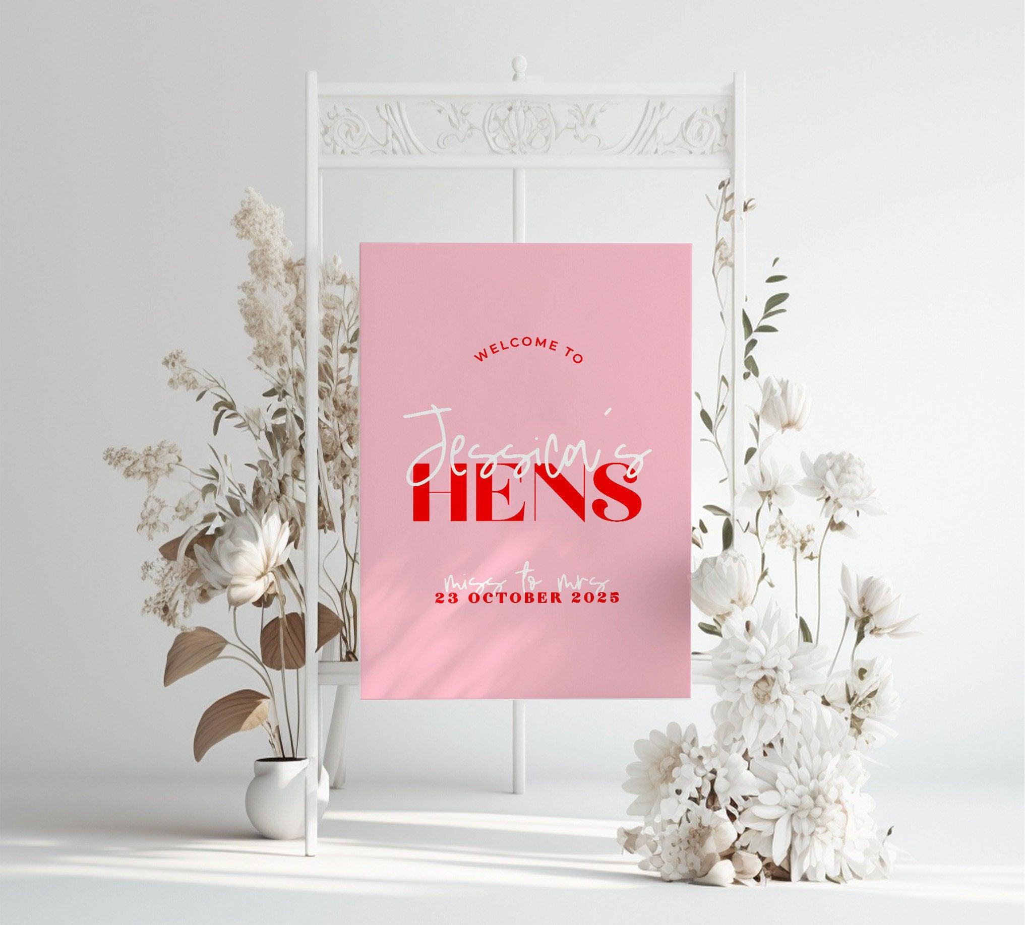 Pink Red Hens Welcome Sign Template - Lana - The Sundae Creative