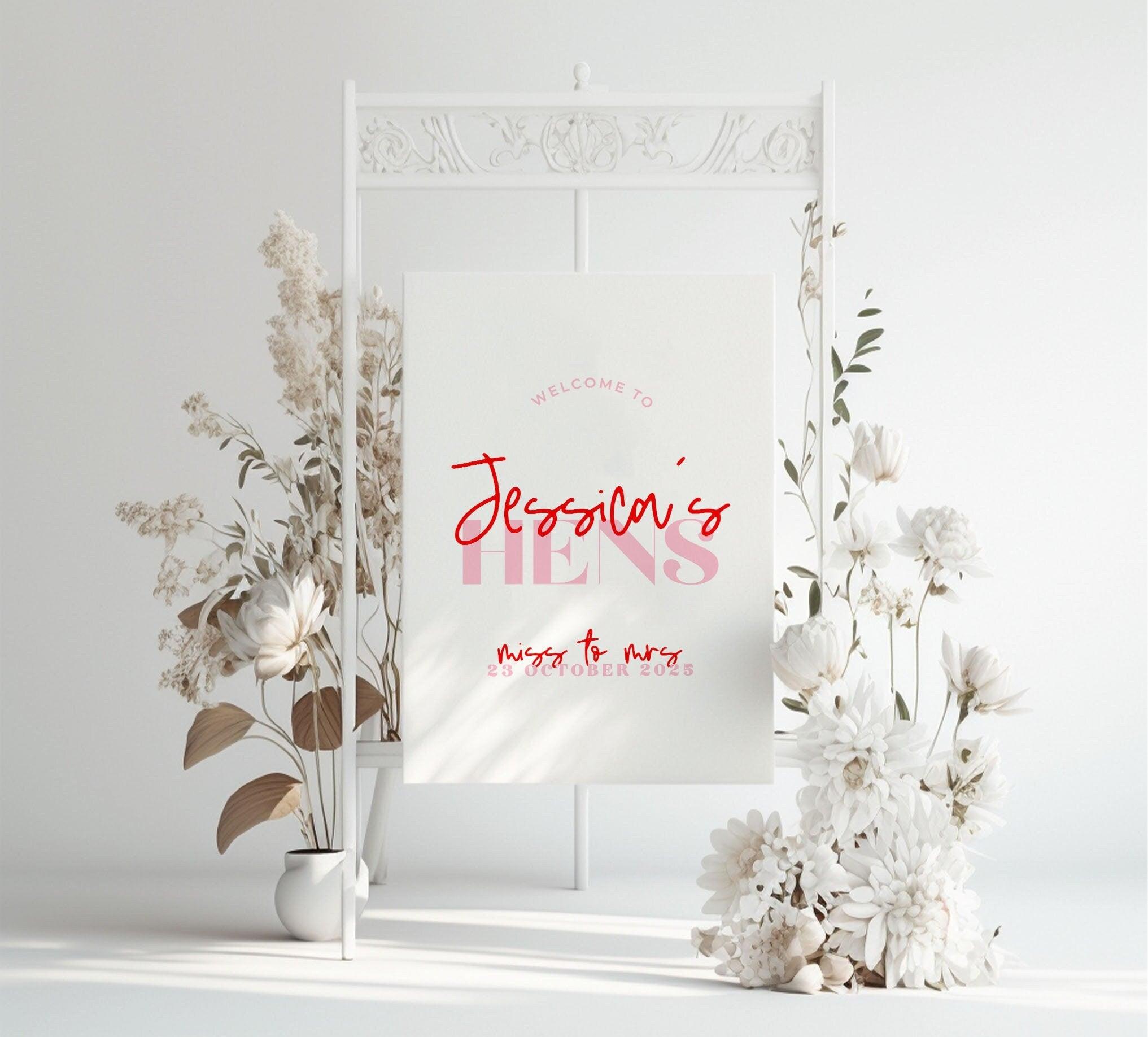 Pink Red Hens Welcome Sign Template - The Sundae Creative