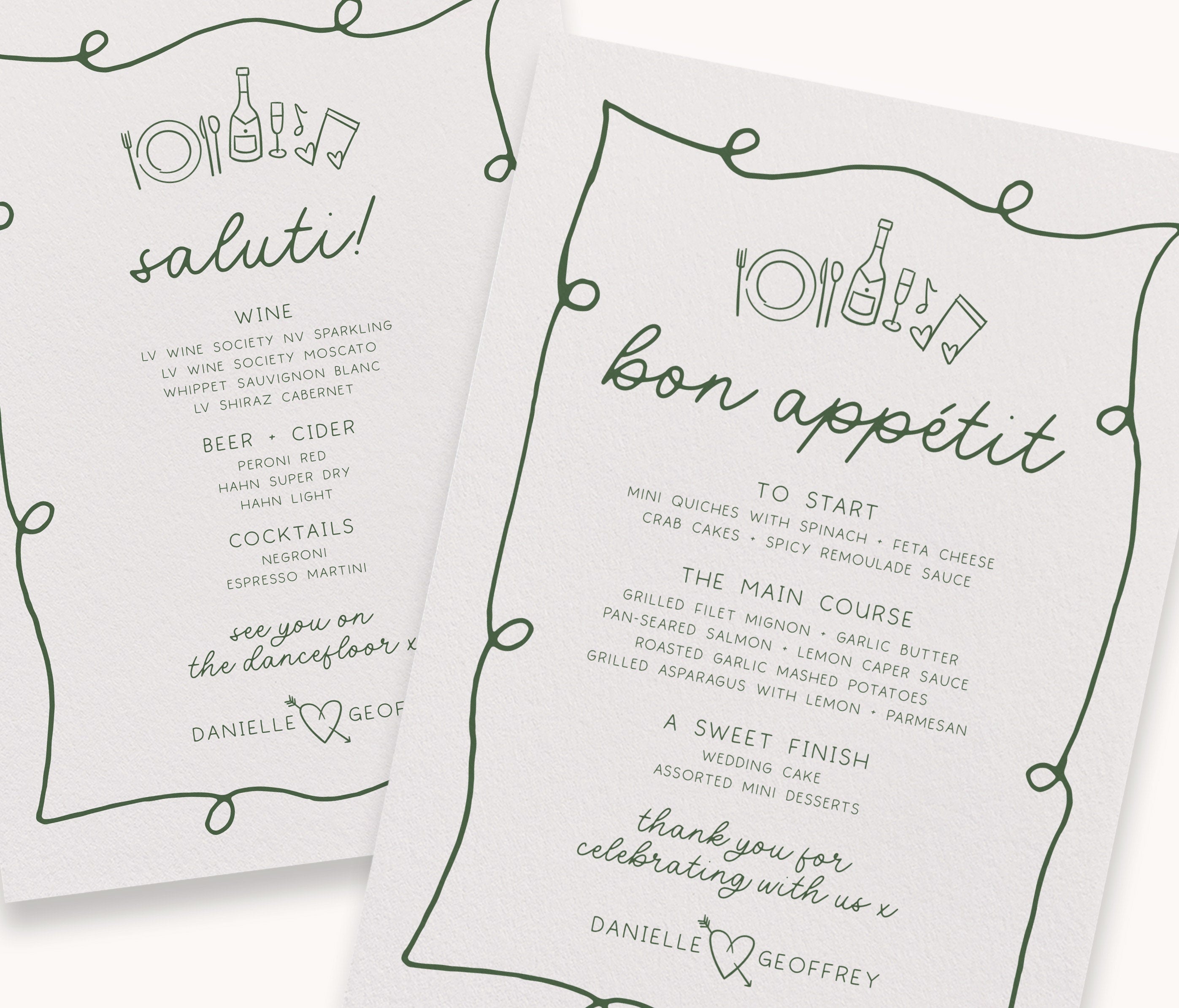 POET Editable Wedding Menu Template | Wave Italian Style Menu | Wedding Menu Template | Menu Cards | Let's Eat Menu | Instant Download