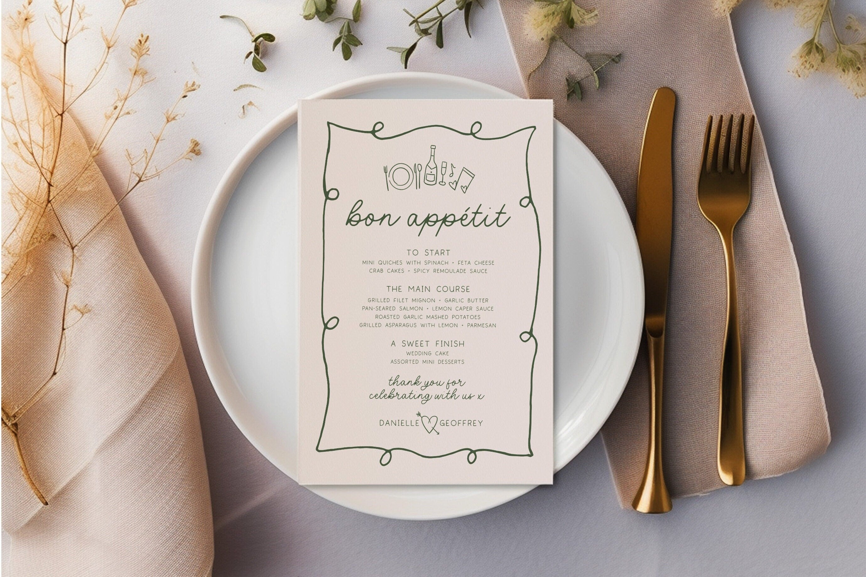 POET Editable Wedding Menu Template | Wave Italian Style Menu | Wedding Menu Template | Menu Cards | Let's Eat Menu | Instant Download