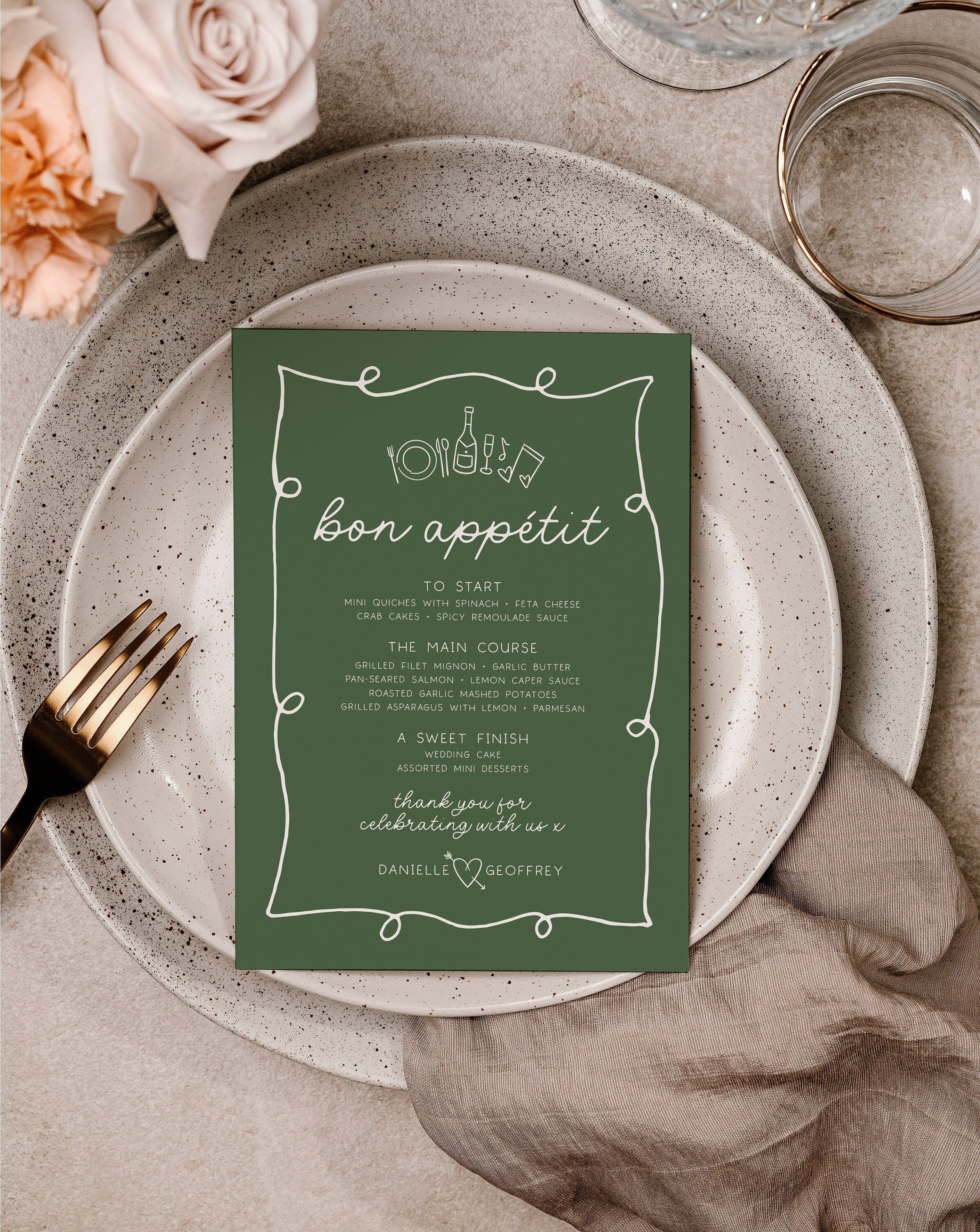 POET Green Wedding Menu Template | Wave Italian Style Menu | Wedding Menu Template | Menu Cards | Let's Eat Menu | Instant Download