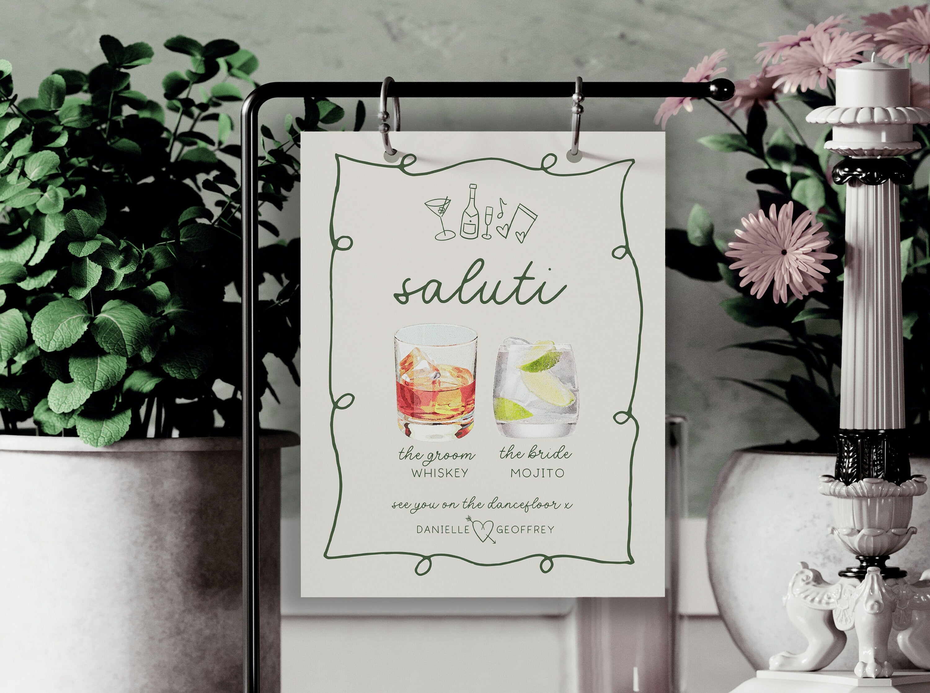 POET Signature Drinks Sign Template | Wave Cocktail Sign | Watercolour Wedding Bar Menu Sign | His and Hers Bar Sign | Instant Download