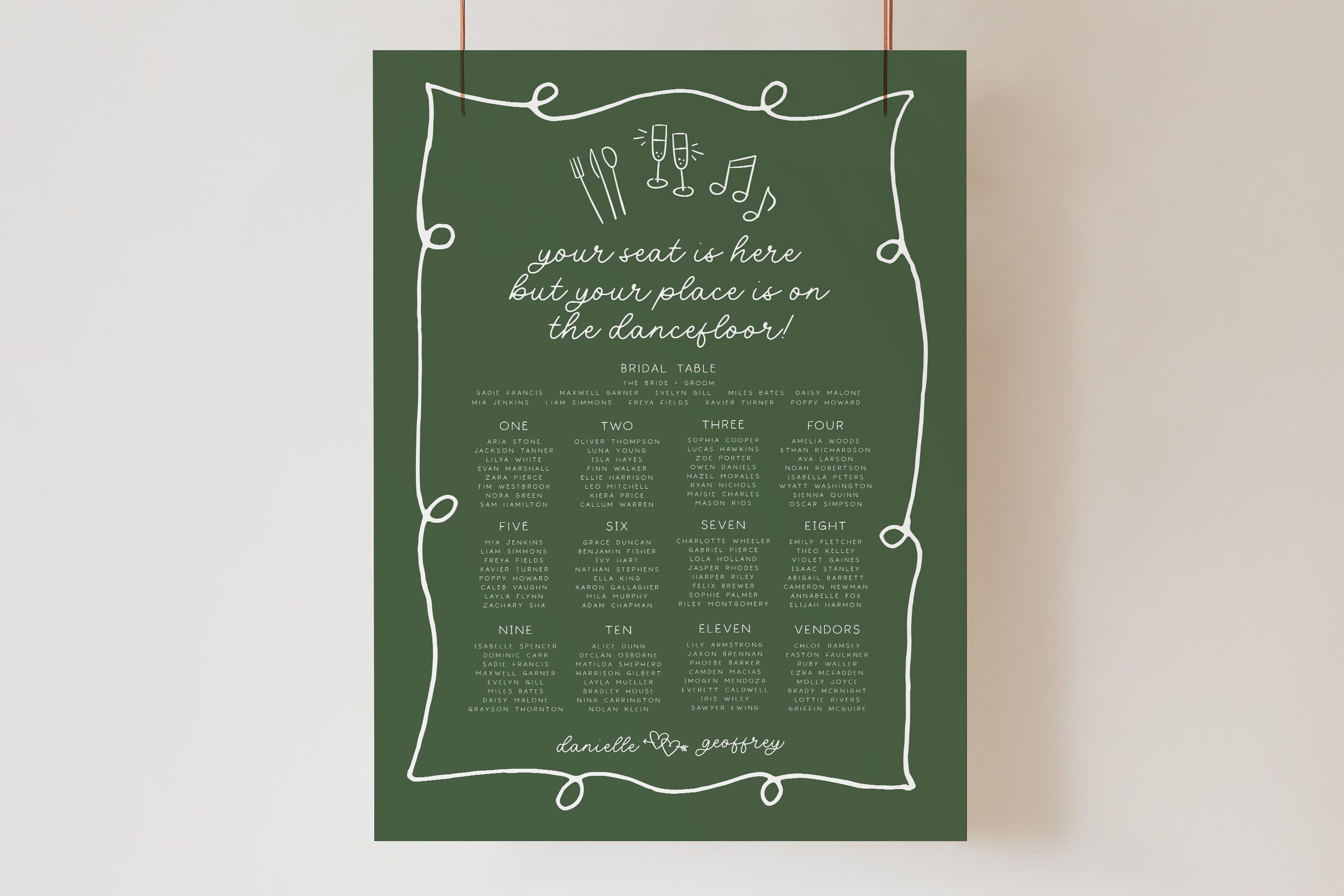 POET Wave Green Wedding Seating Plan Template, Italian Style Wedding Seating Chart Card Template, Wedding Seating Chart, Templett