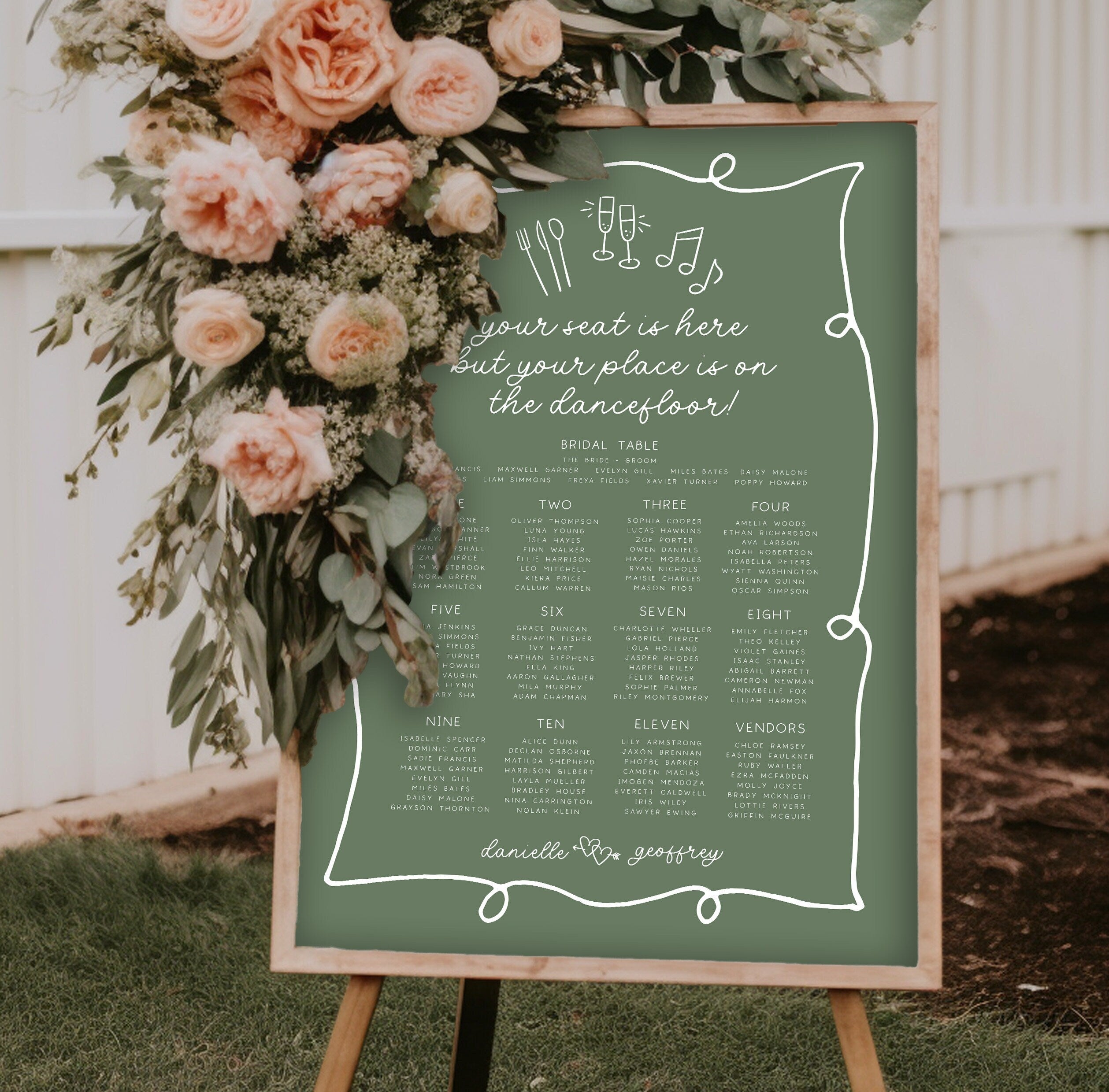 POET Wave Green Wedding Seating Plan Template, Italian Style Wedding Seating Chart Card Template, Wedding Seating Chart, Templett