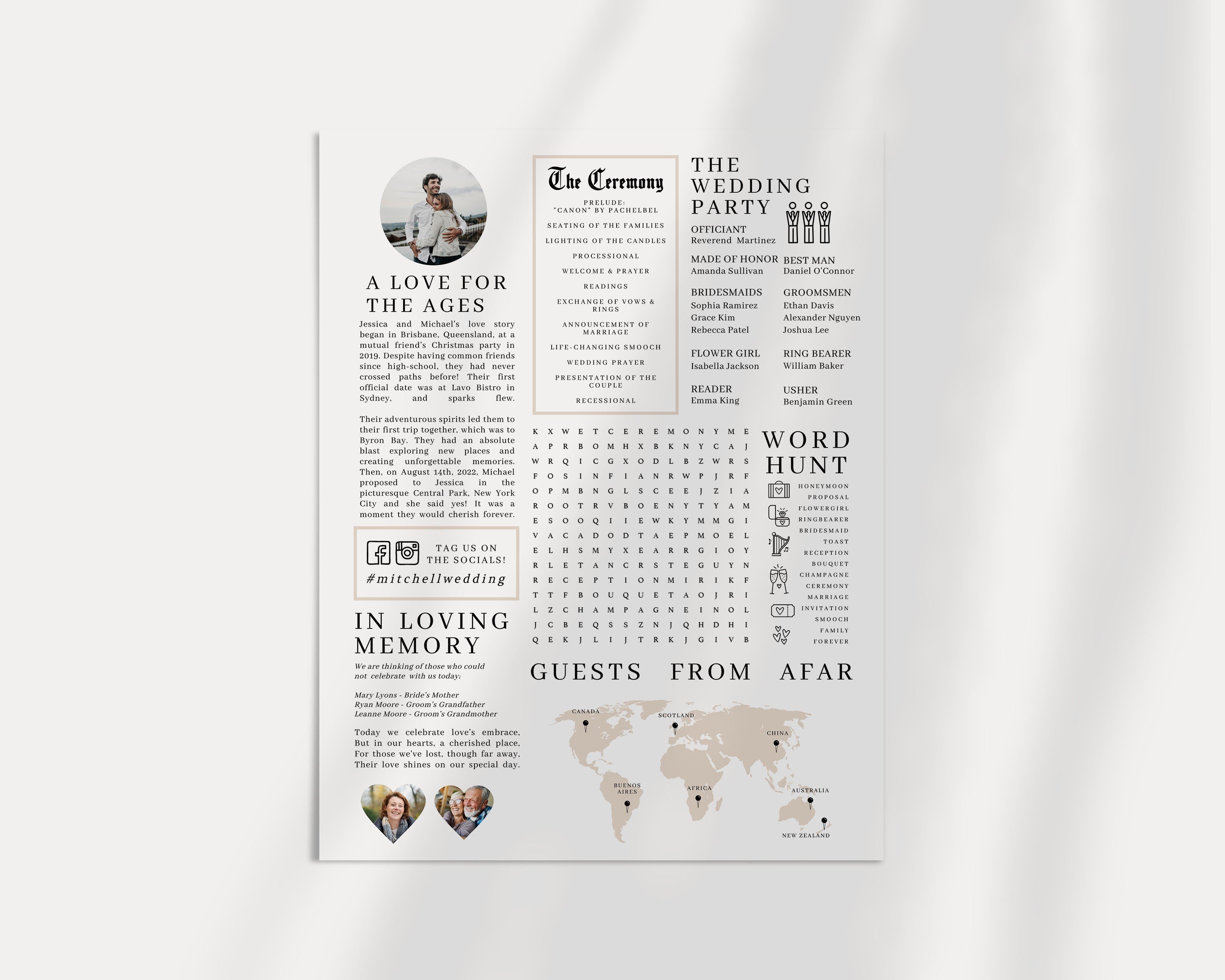 Editable Newspaper Wedding Program, Fun Printable Wedding Programs, DIY Wedding Program Template, Fun Wedding Programs, Newspaper