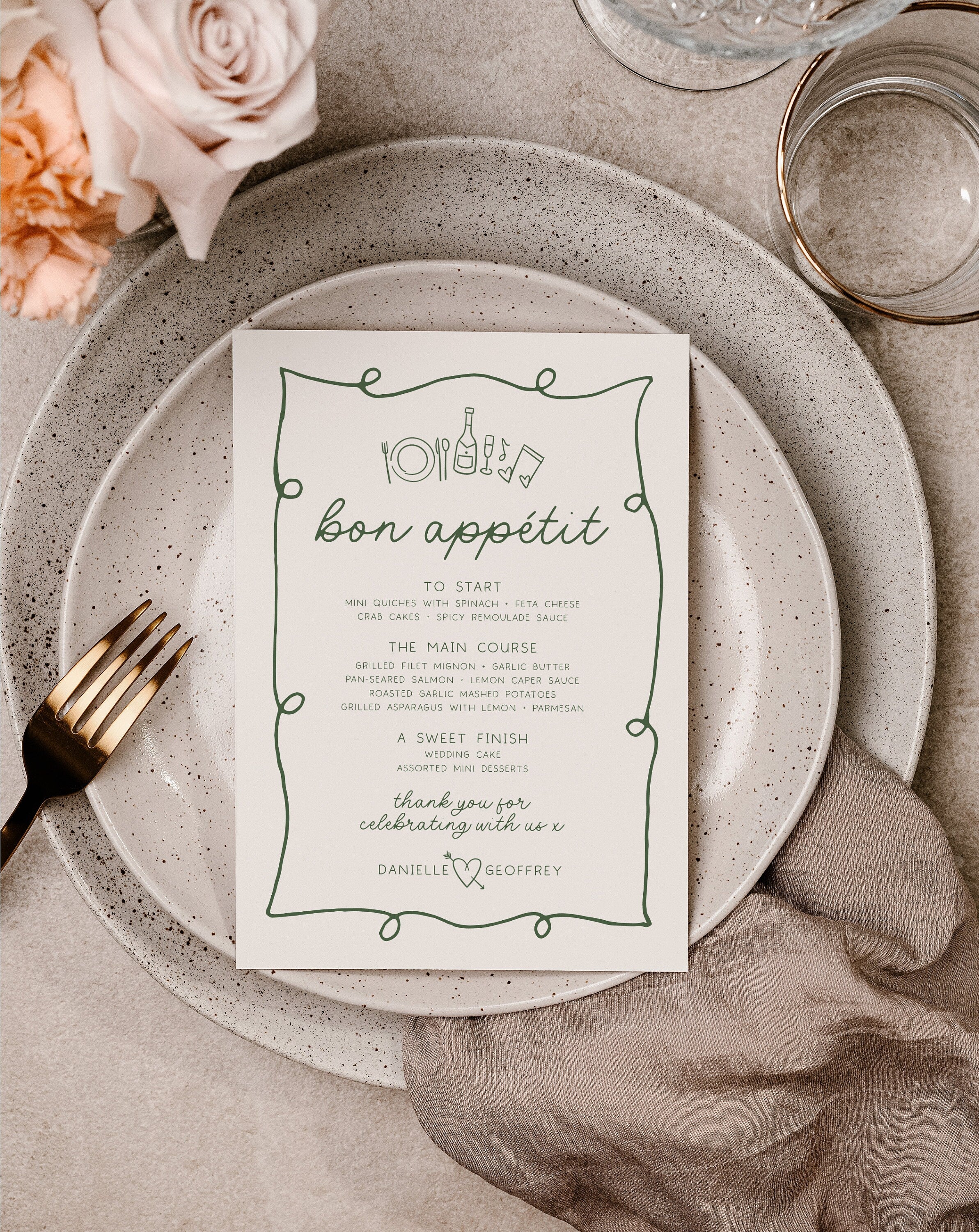 POET Editable Wedding Menu Template | Wave Italian Style Menu | Wedding Menu Template | Menu Cards | Let's Eat Menu | Instant Download