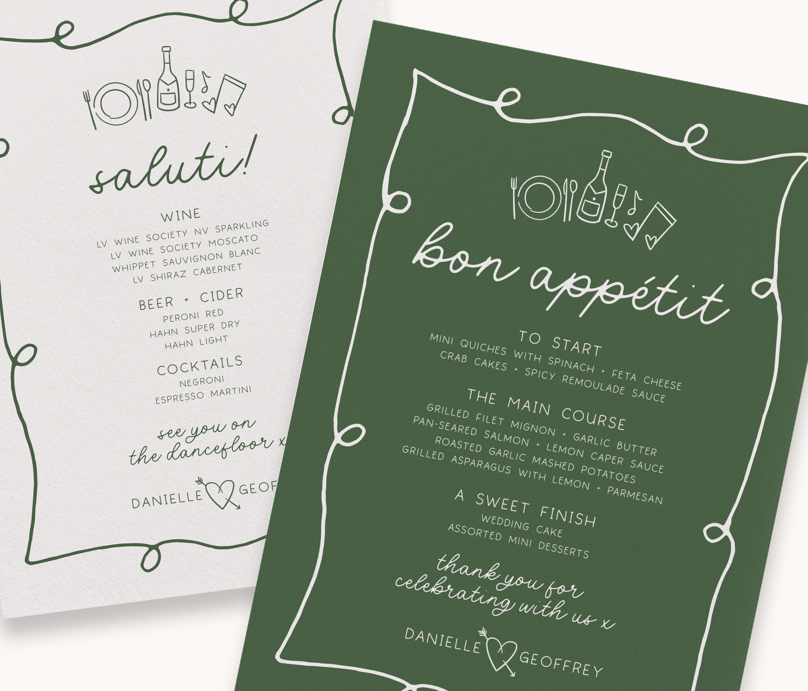 POET Green Wedding Menu Template | Wave Italian Style Menu | Wedding Menu Template | Menu Cards | Let's Eat Menu | Instant Download