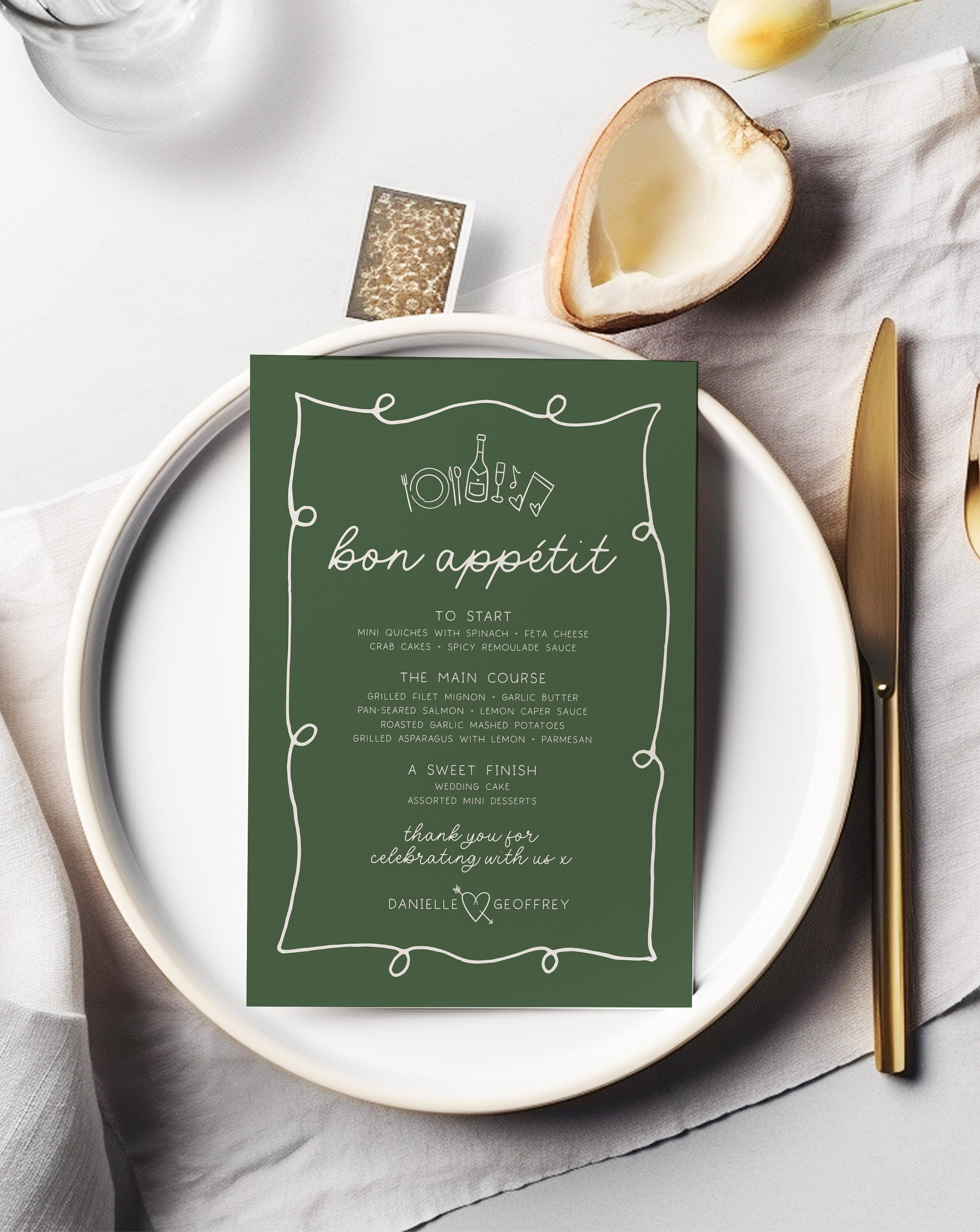 POET Green Wedding Menu Template | Wave Italian Style Menu | Wedding Menu Template | Menu Cards | Let's Eat Menu | Instant Download