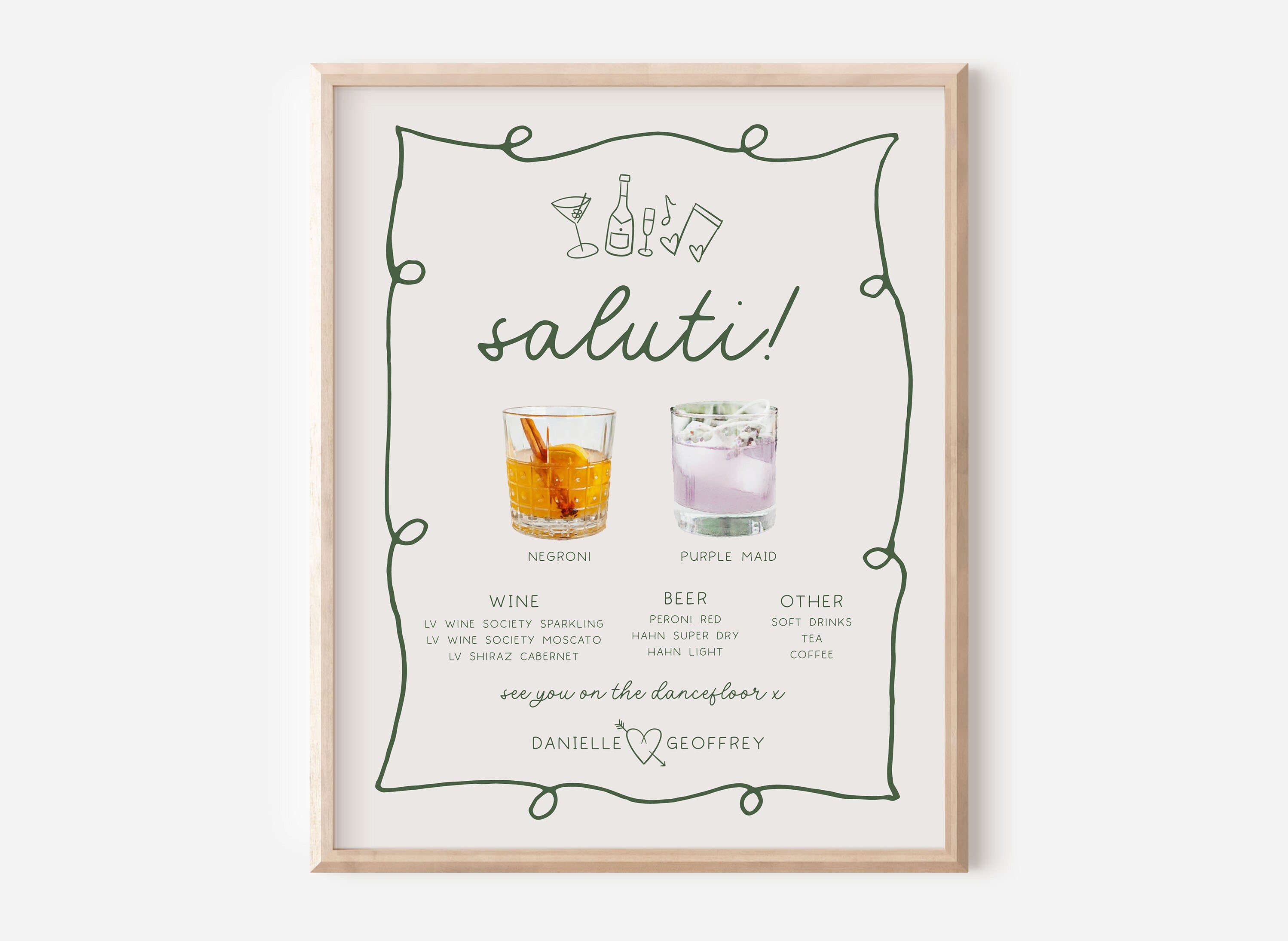 POET Signature Drinks Sign Template | Wave Cocktail Sign | Watercolour Wedding Bar Menu Sign | His and Hers Bar Sign | Instant Download