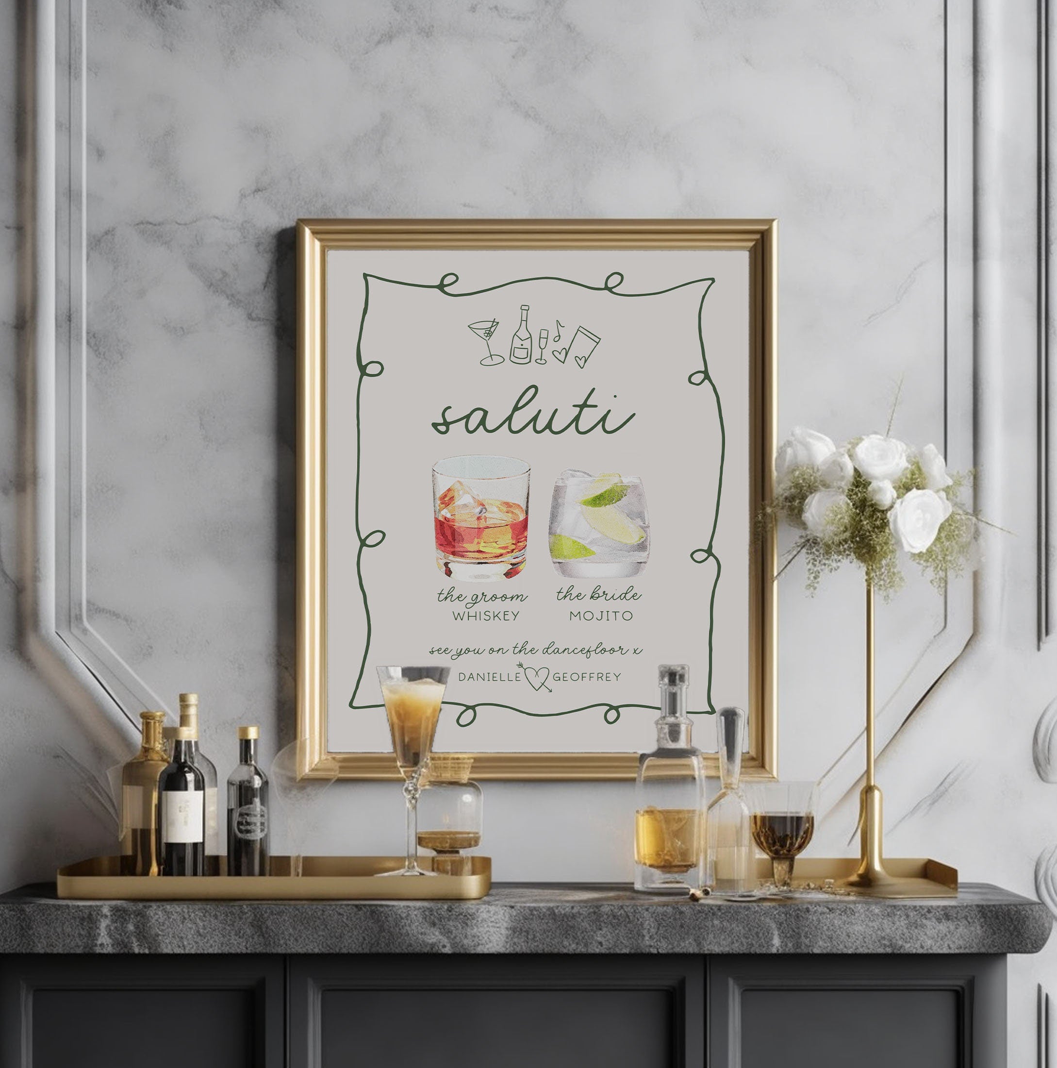 POET Signature Drinks Sign Template | Wave Cocktail Sign | Watercolour Wedding Bar Menu Sign | His and Hers Bar Sign | Instant Download