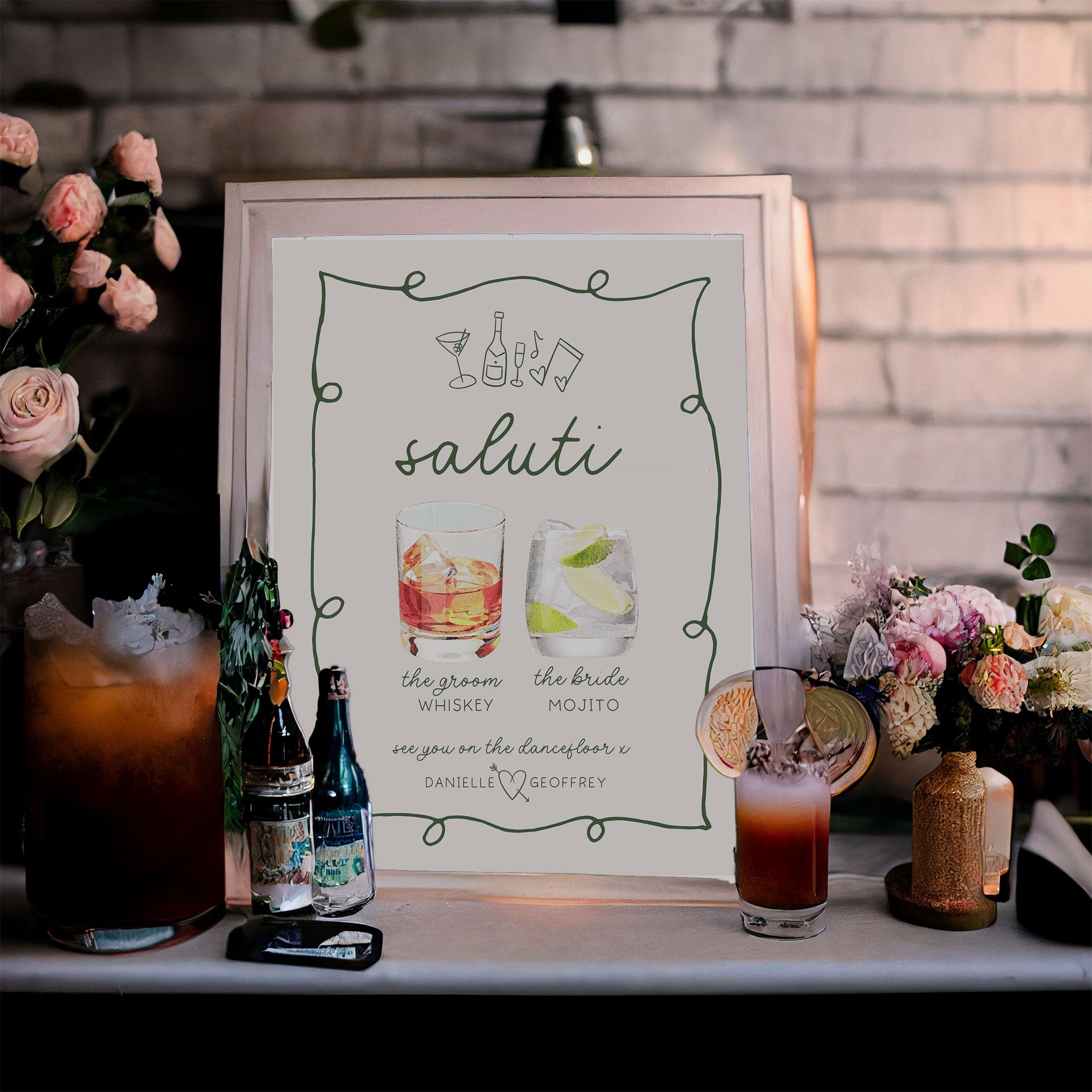 POET Signature Drinks Sign Template | Wave Cocktail Sign | Watercolour Wedding Bar Menu Sign | His and Hers Bar Sign | Instant Download