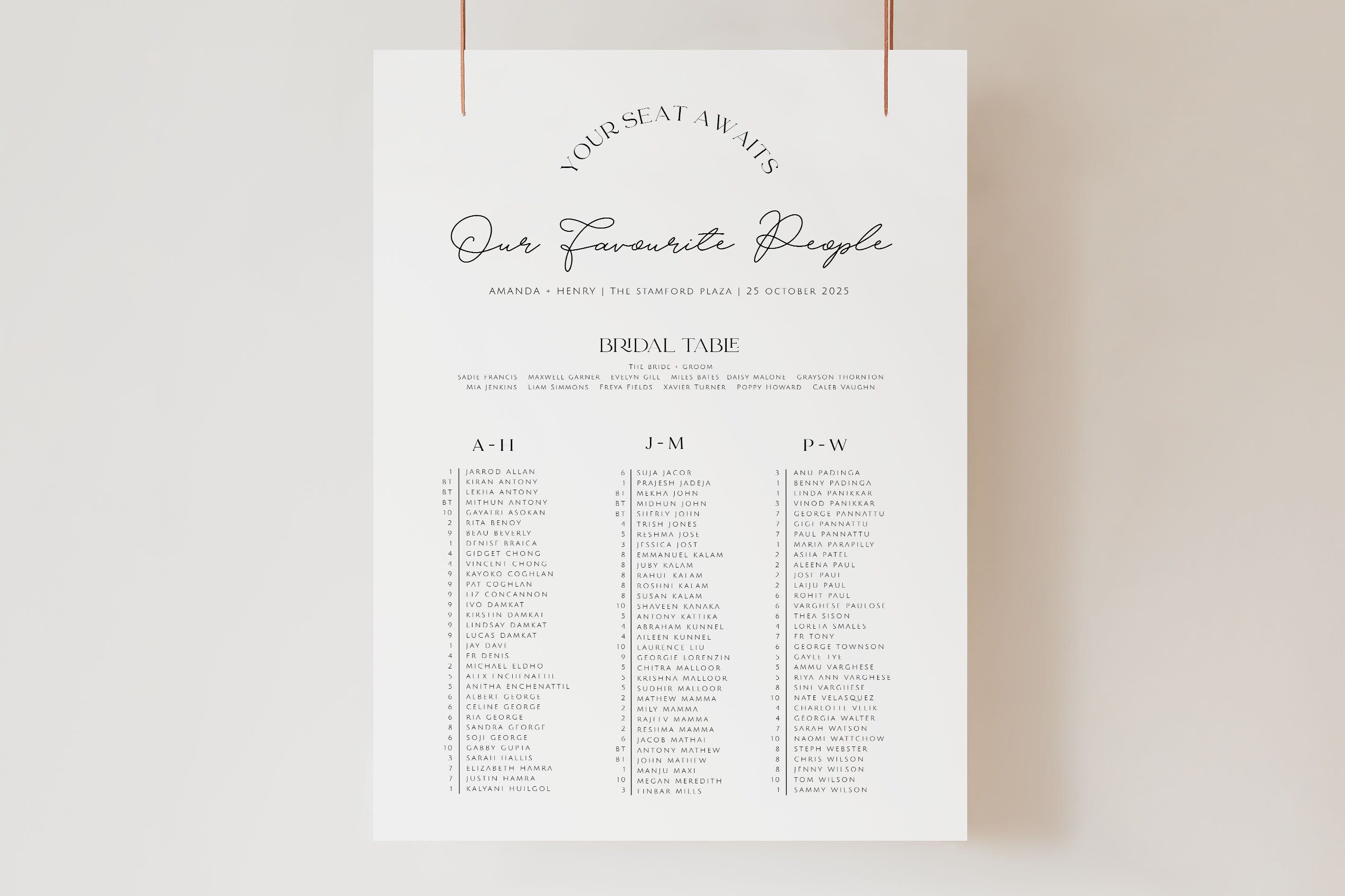 Dazzle Alphabetical Seating Chart .Wedding Seating Plan .The Sundae Creative