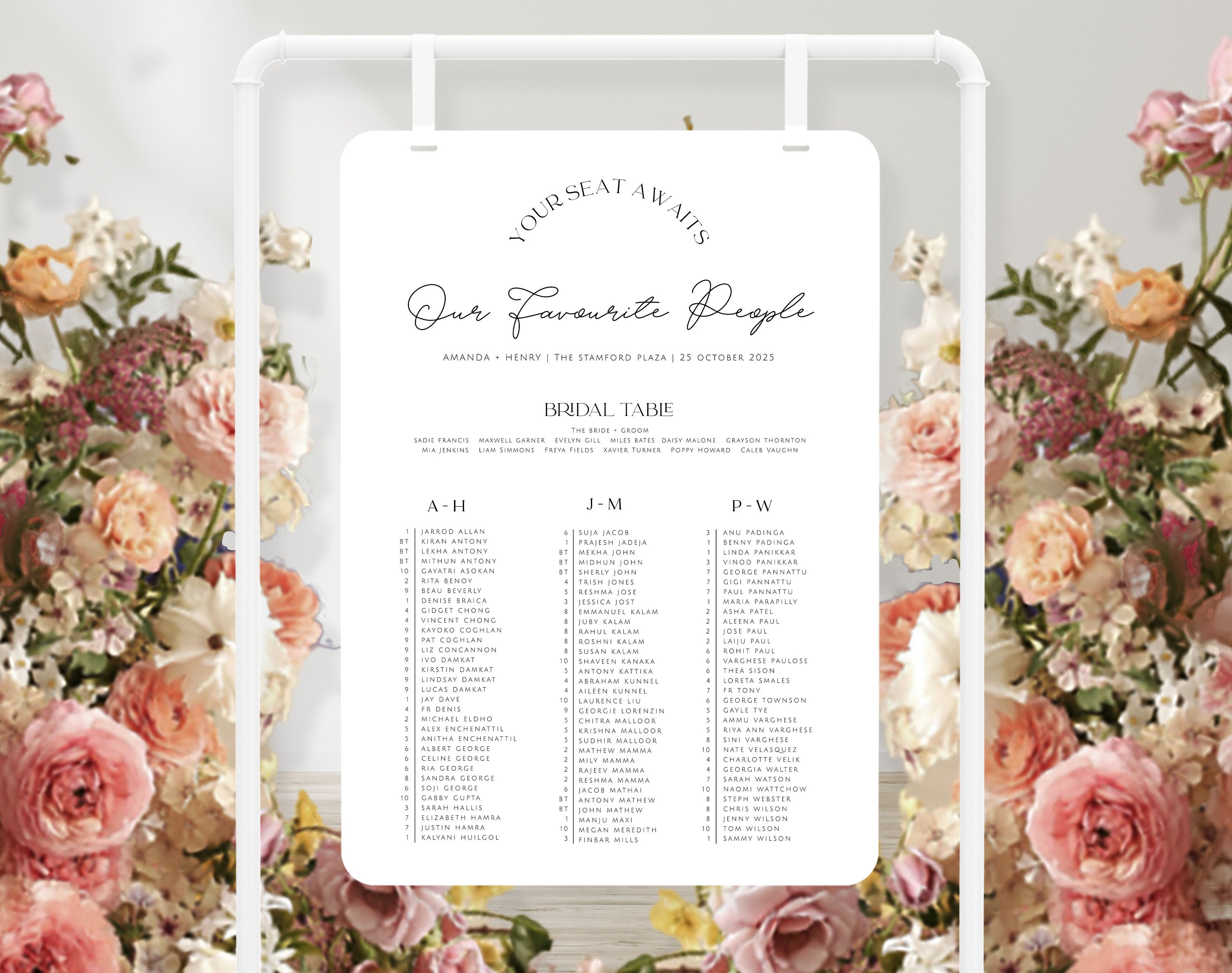 Dazzle Alphabetical Seating Chart .Wedding Seating Plan .The Sundae Creative