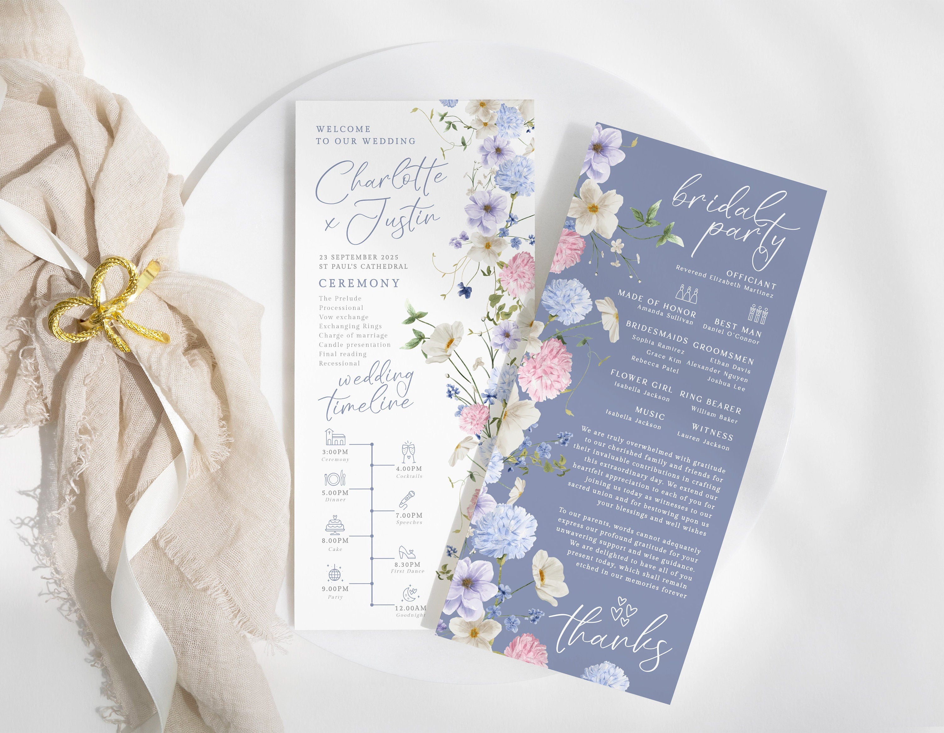 MAE Blue Floral Wedding Program Template, wedding program, Garden Wedding Ceremony Program, Printable, Editable, Templett INSTANT Download