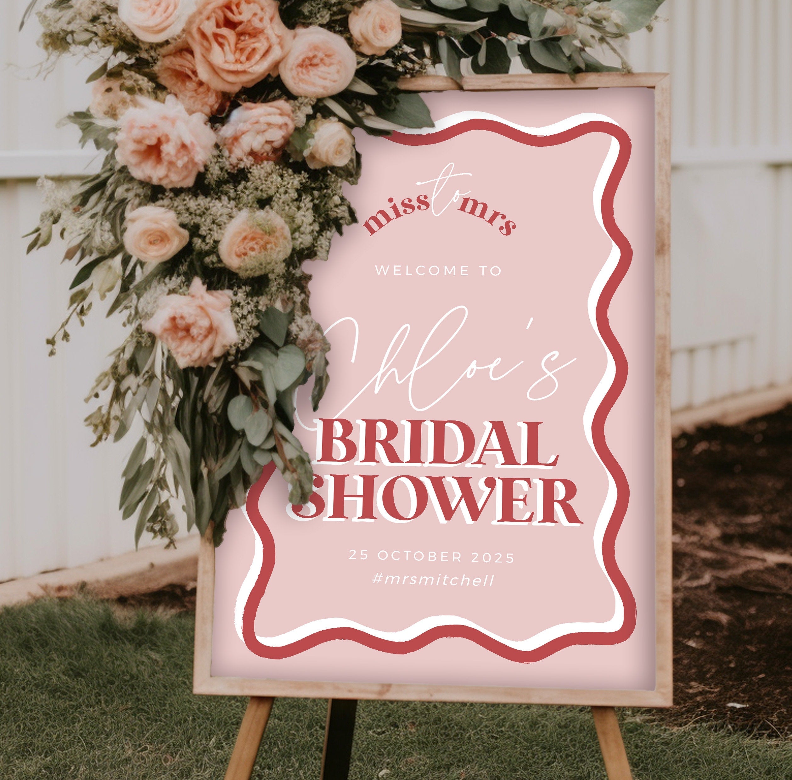 HITCHED Pink Bridal Shower Welcome Sign Hot Pink, Modern Bridal Shower De cor Boho, Hens Party Sign, Templett Template Download